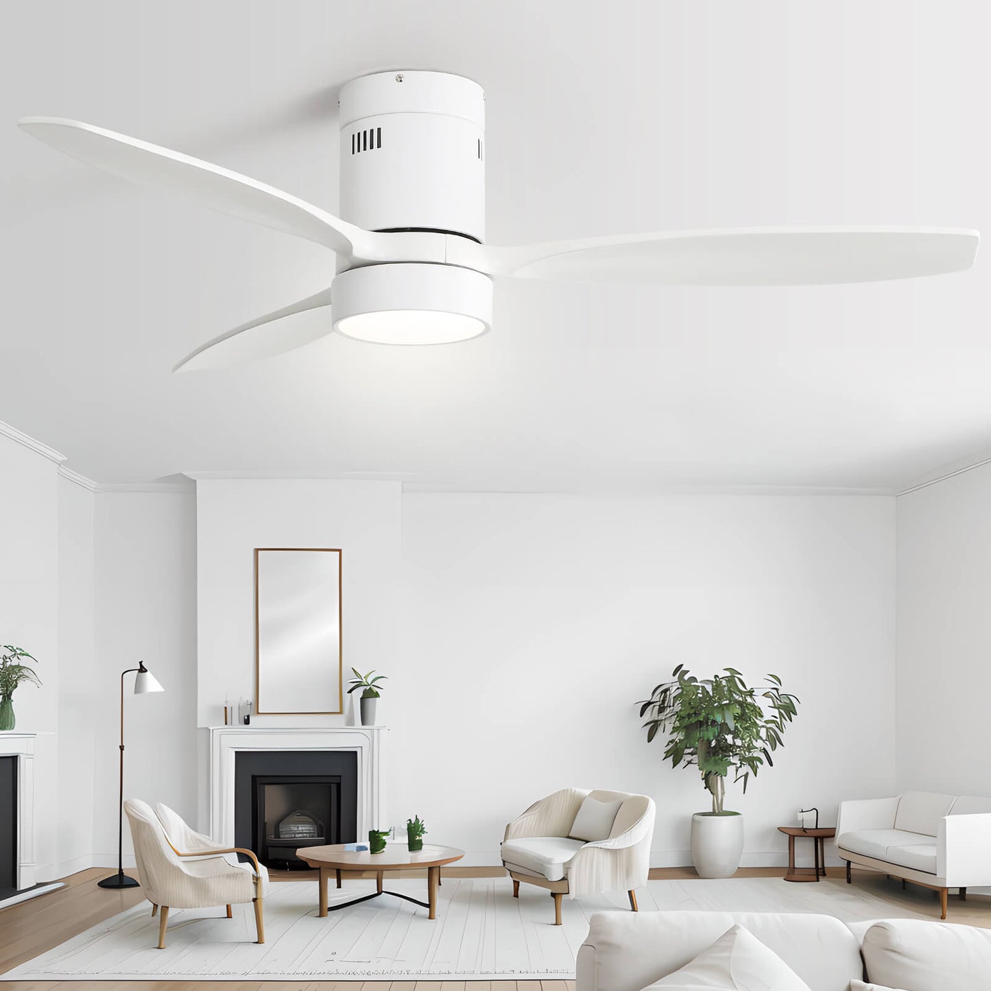Sofucor KBS-52K077 52 Inch Flush Mount Celing Fan With Light Remote Wood Blades