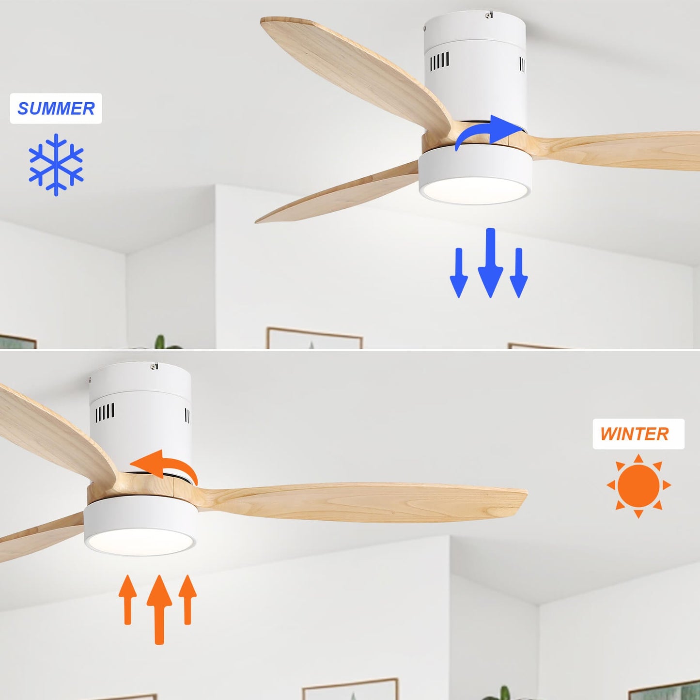 Sofucor KBS-52K077 52 Inch Flush Mount Celing Fan With Light Remote Wood Blades