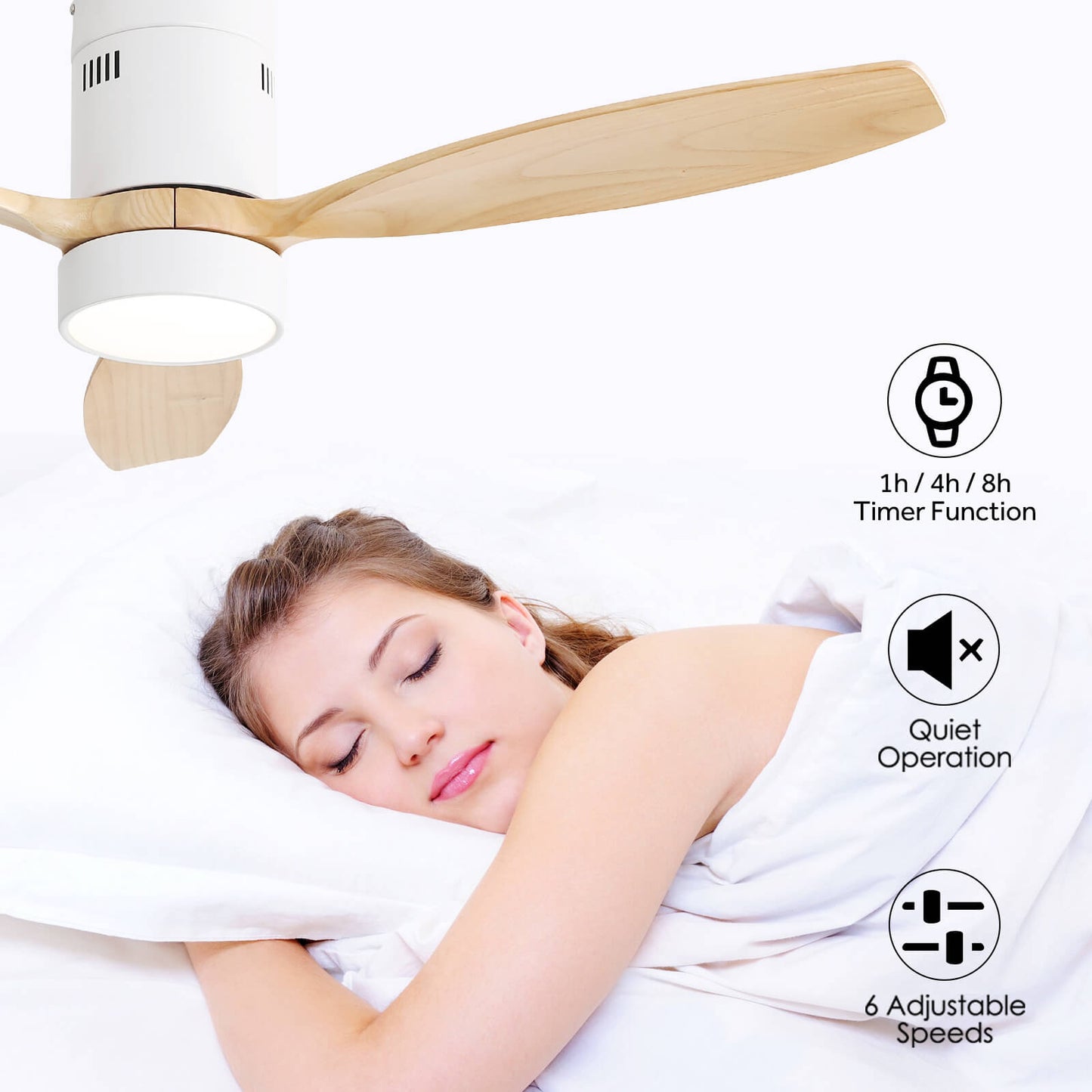 Sofucor KBS-52K077 52 Inch Flush Mount Celing Fan With Light Remote Wood Blades