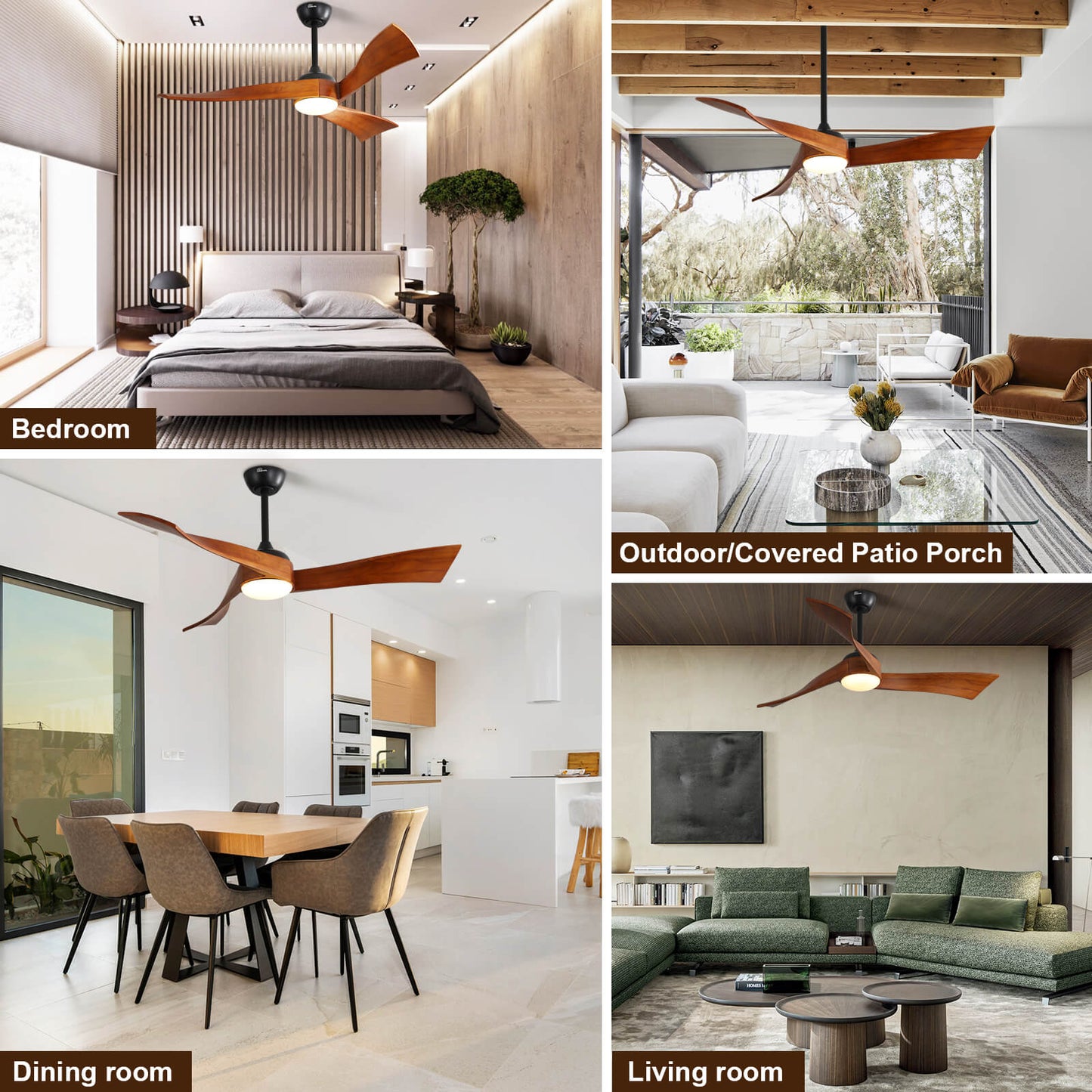 Sofucor KBS-52K012 52 Inch Ceiling Fan With Light Remote Irregular Wood Blades