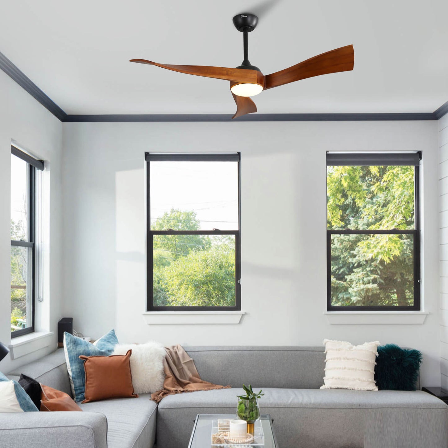 Sofucor KBS-52K012 52 Inch Ceiling Fan With Light Remote Irregular Wood Blades