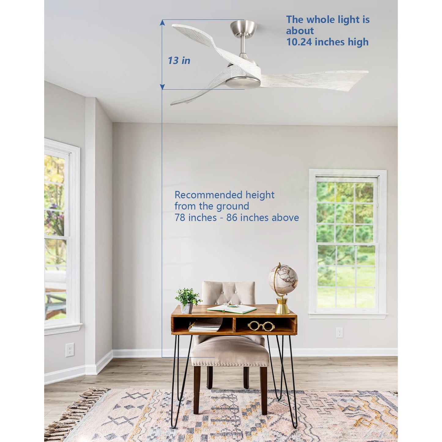 Sofucor KBS-52K012-WD 52‘’ Ceiling Fan No Light With Remote Irregular Wood Blades