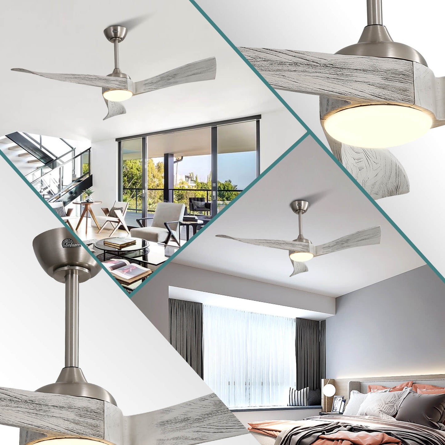 Sofucor KBS-52K012 52 Inch Ceiling Fan With Light Remote Irregular Wood Blades