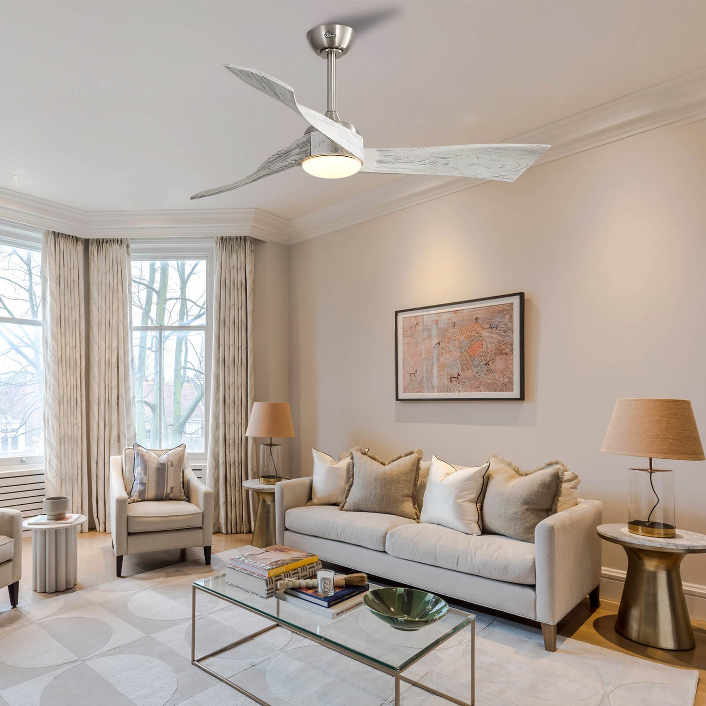 Sofucor KBS-52K012 52 Inch Ceiling Fan With Light Remote Irregular Wood Blades