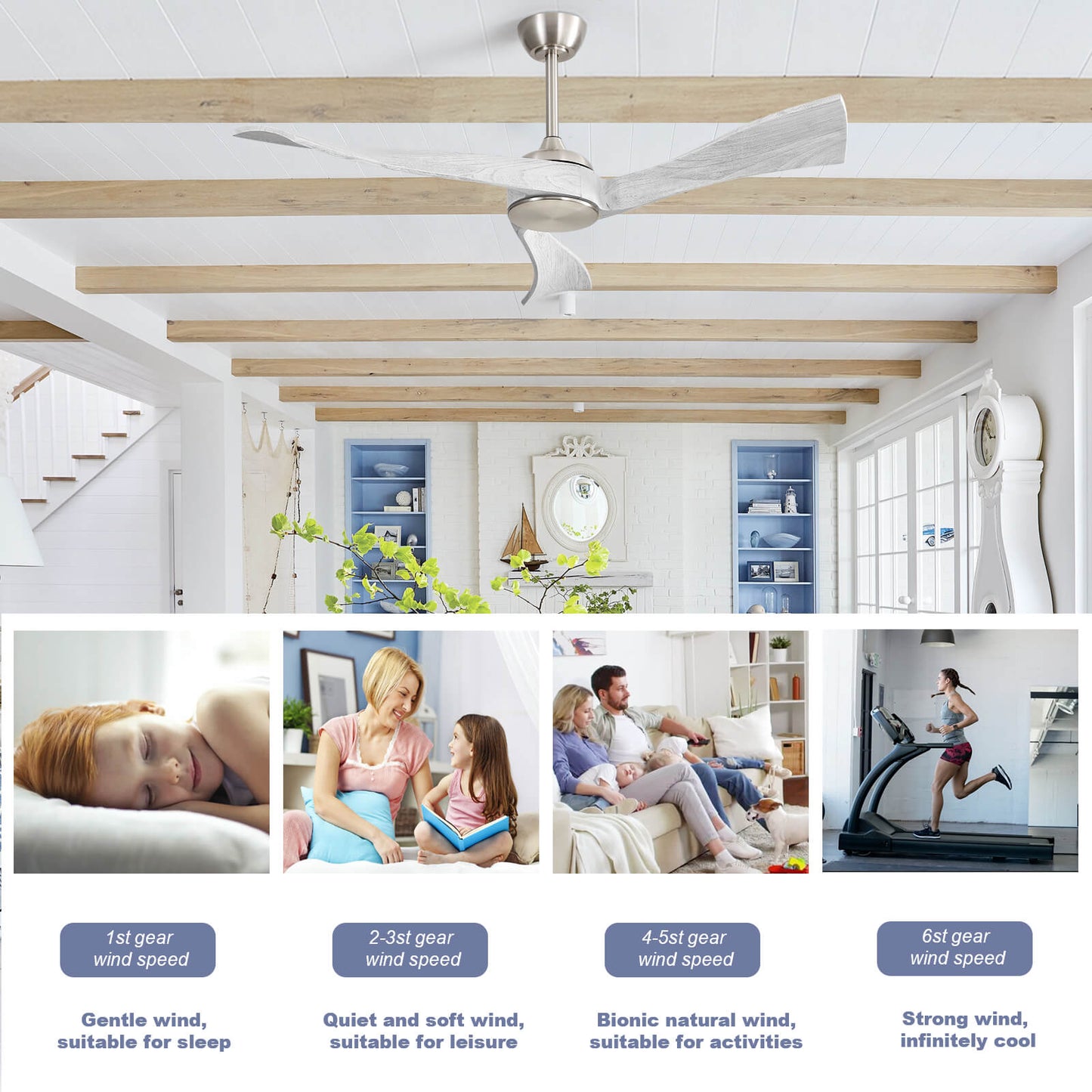 Sofucor KBS-52K012-WD 52‘’ Ceiling Fan No Light With Remote Irregular Wood Blades