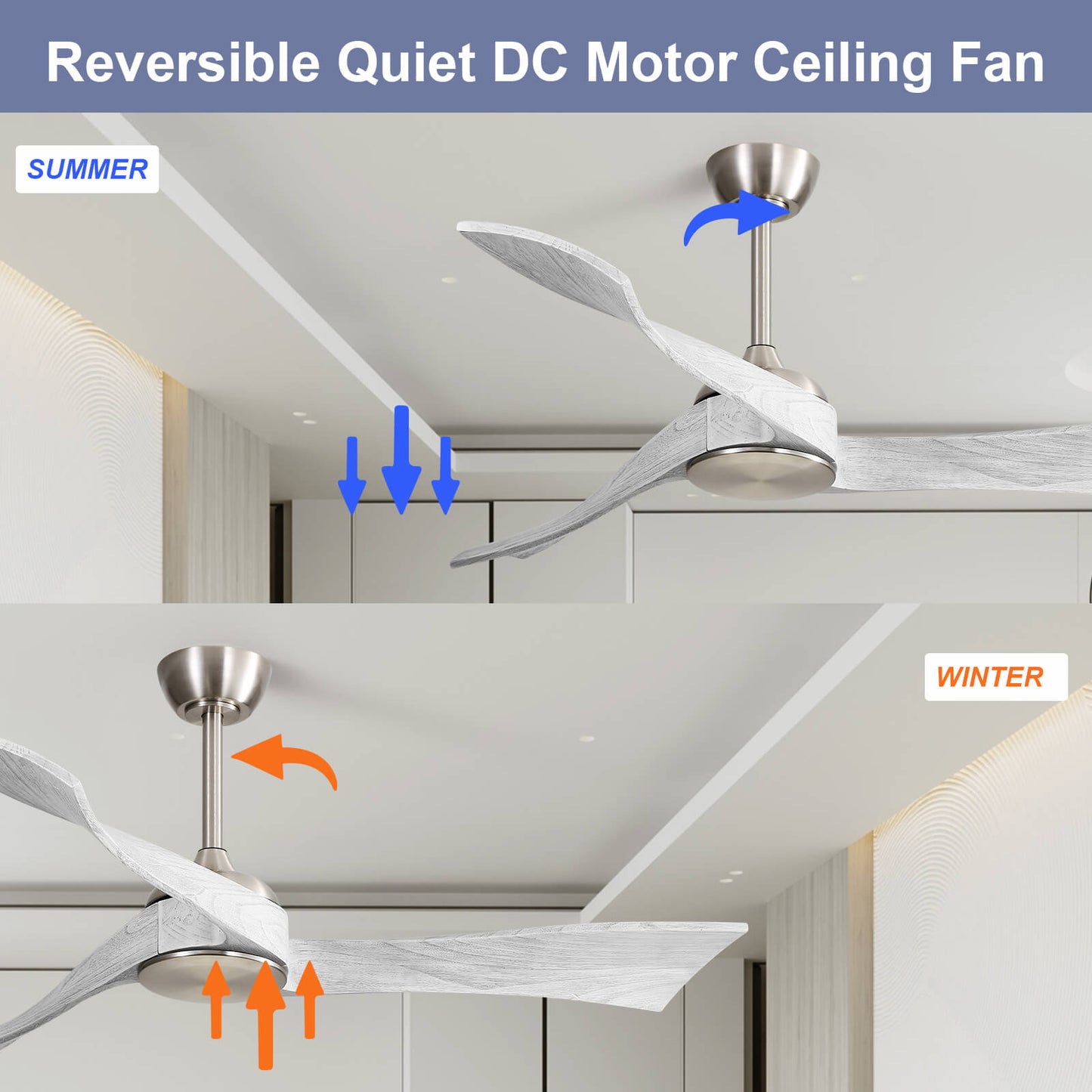 Sofucor KBS-52K012-WD 52‘’ Ceiling Fan No Light With Remote Irregular Wood Blades