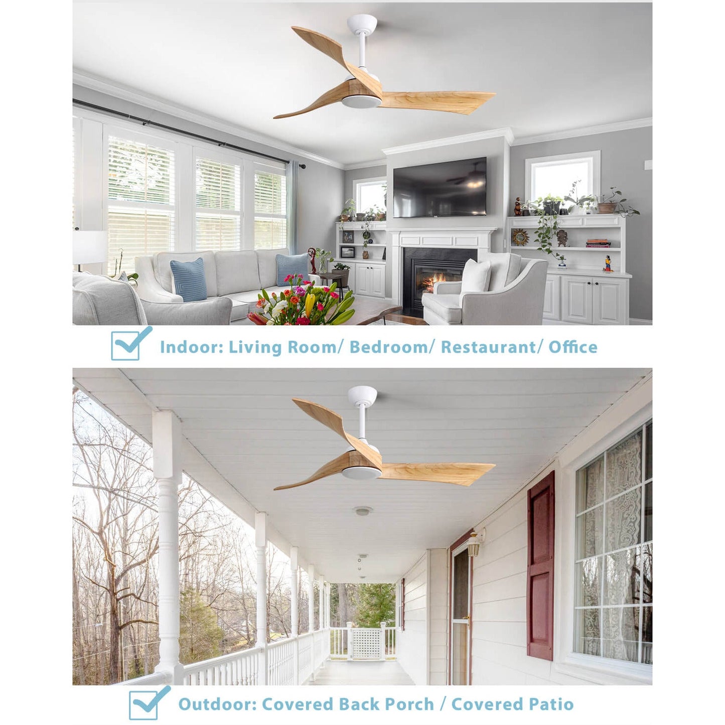 Sofucor KBS-52K012-WD 52‘’ Ceiling Fan No Light With Remote Irregular Wood Blades