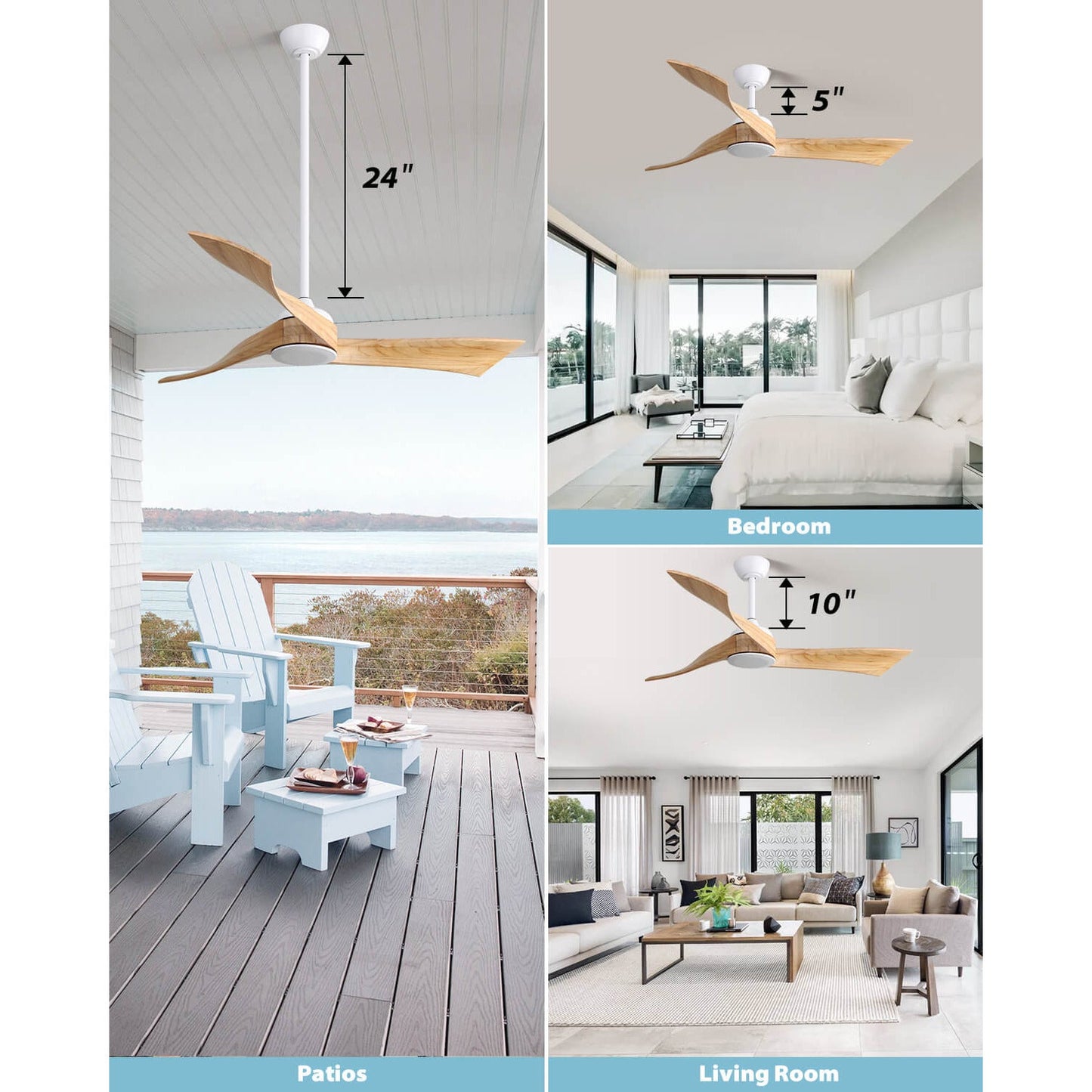 Sofucor KBS-52K012-WD 52‘’ Ceiling Fan No Light With Remote Irregular Wood Blades