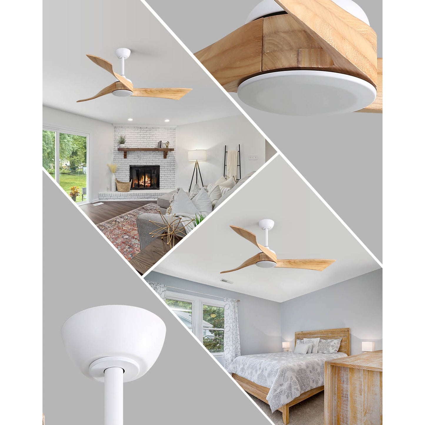 Sofucor KBS-52K012-WD 52‘’ Ceiling Fan No Light With Remote Irregular Wood Blades