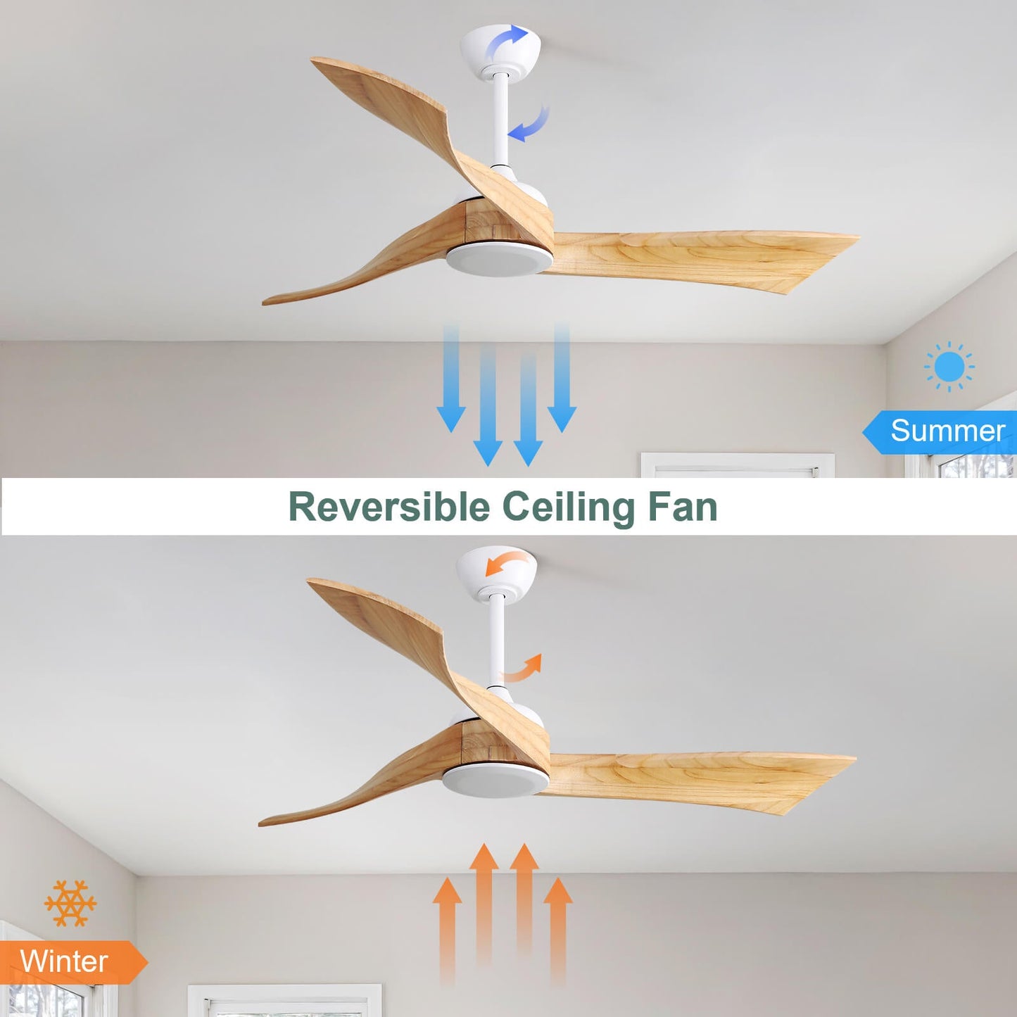 Sofucor KBS-52K012-WD 52‘’ Ceiling Fan No Light With Remote Irregular Wood Blades