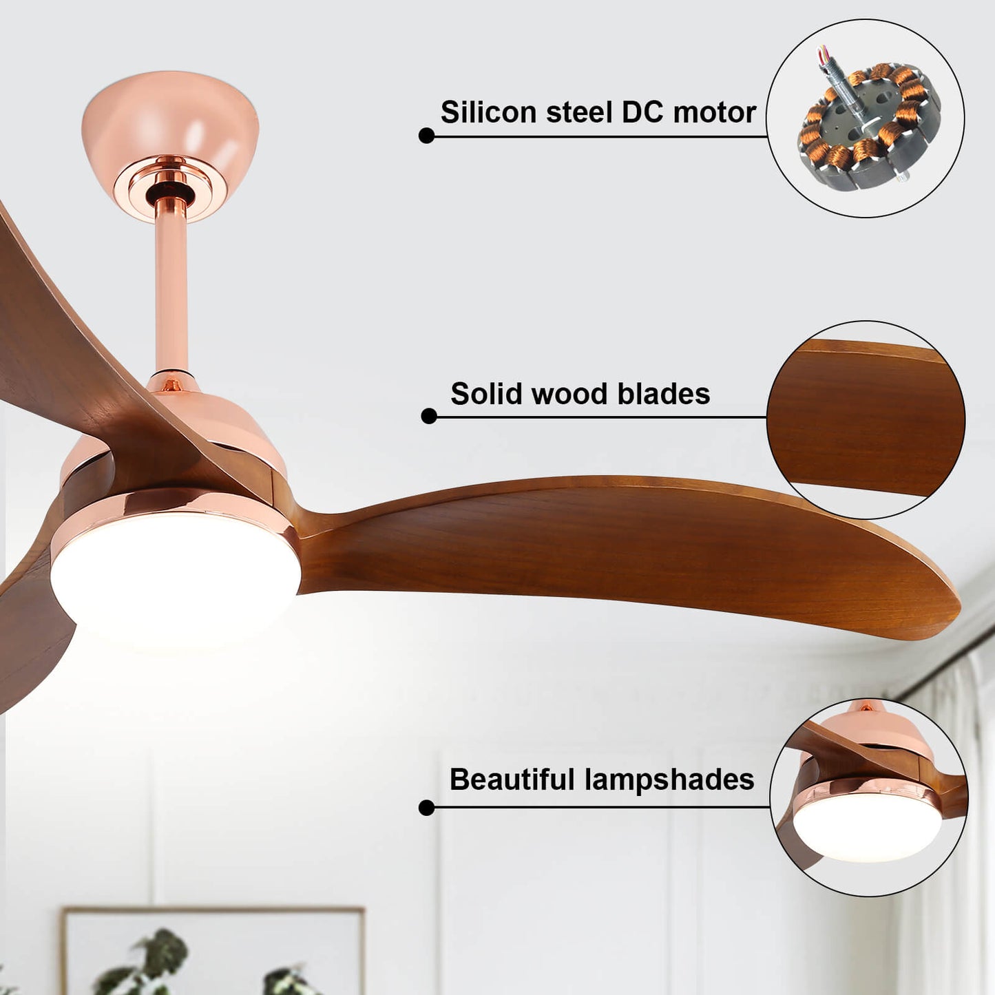 Sofucor KBS-52K033 52 Inch Wood Ceiling Fan With Light Remote Control