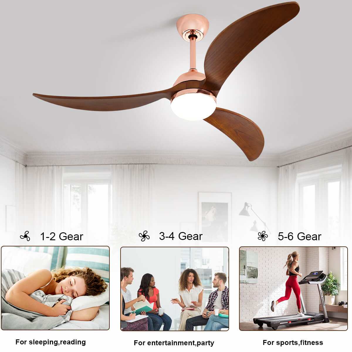 Sofucor KBS-52K033 52 Inch Wood Ceiling Fan With Light Remote Control