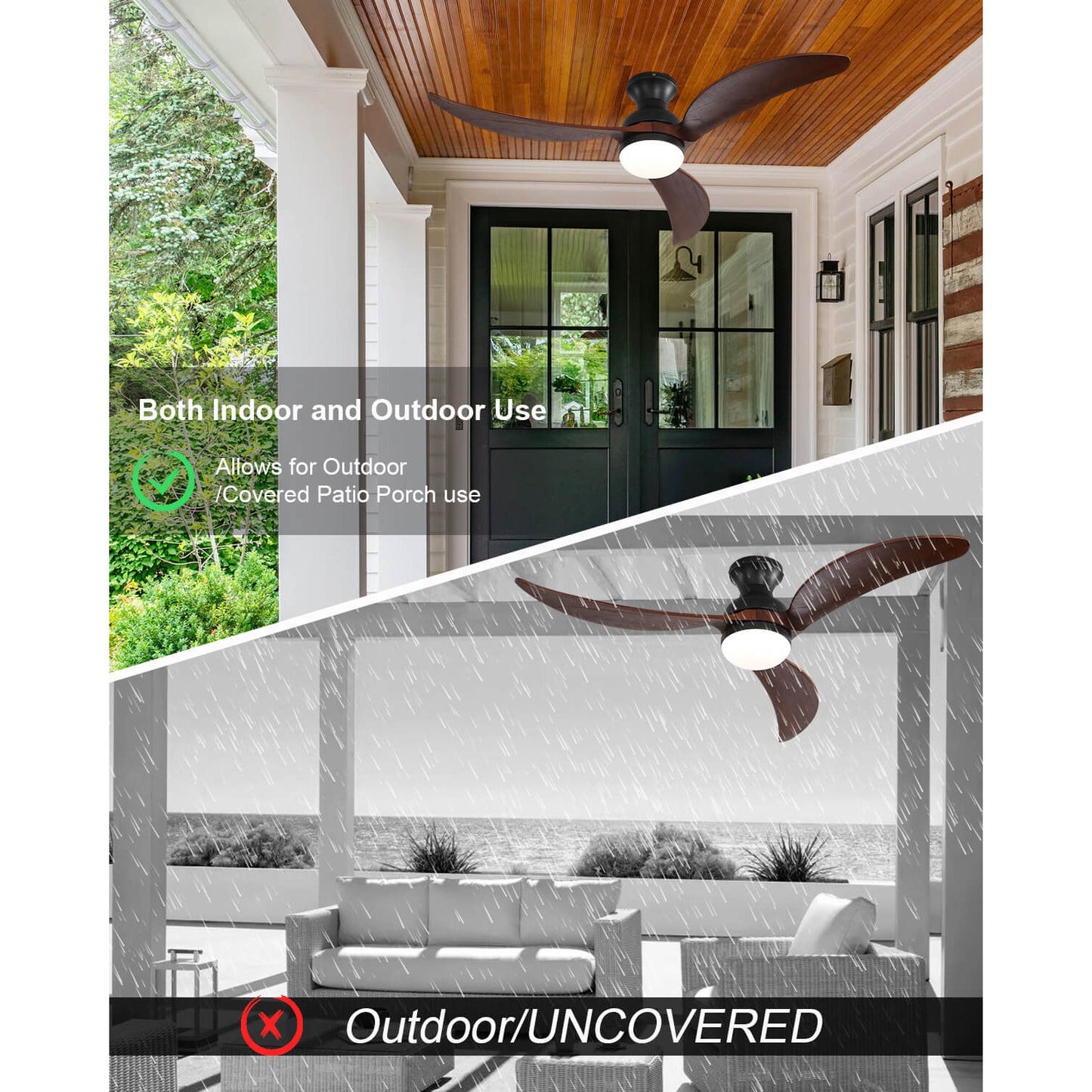 Sofucor KBS-52K034 52 Inch Low Profile Flushmount Smart Ceiling Fan With Light Remote