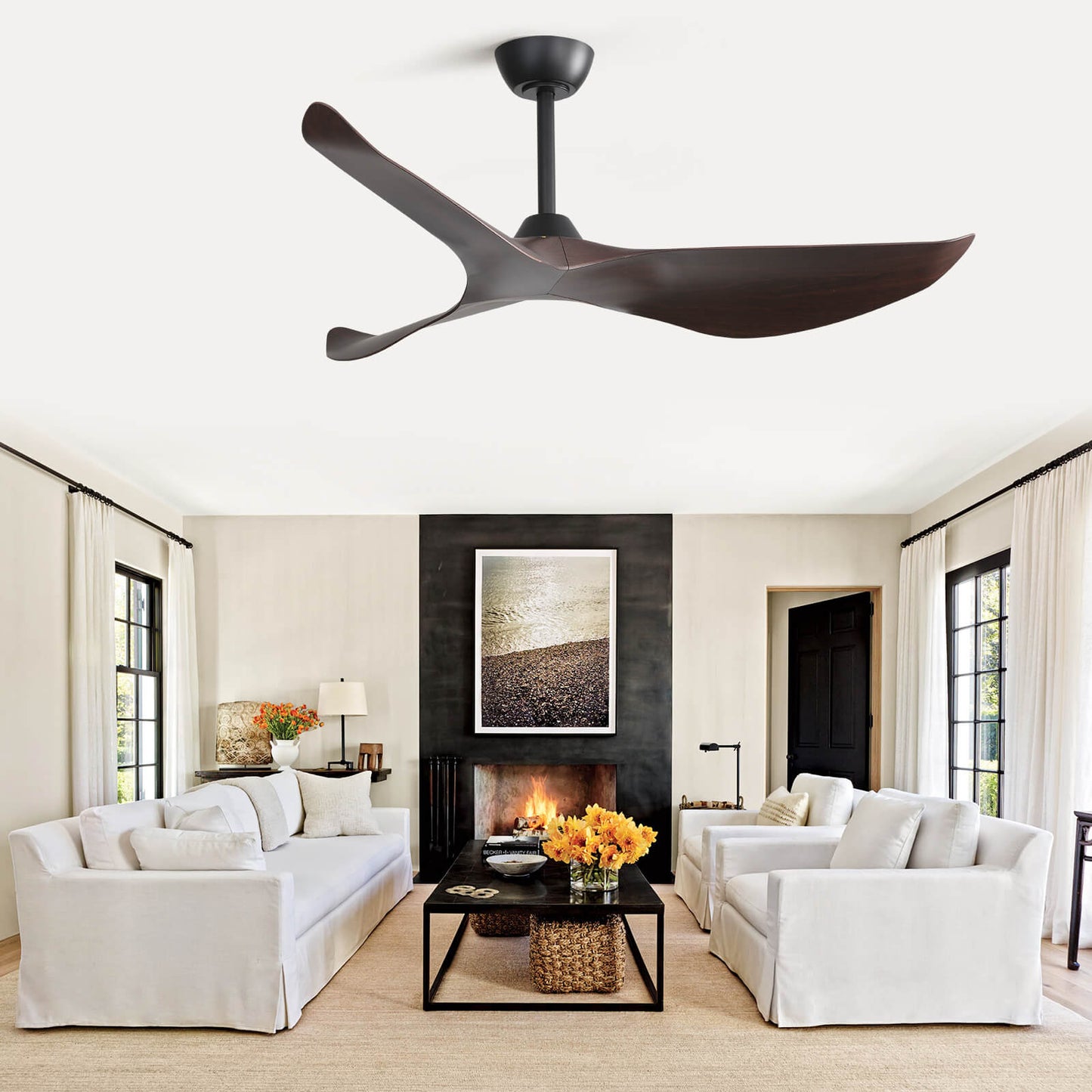 Sofucor KBS-52K037 52" Ceiling Fan No Light With Remote 3 Curved ABS Blades