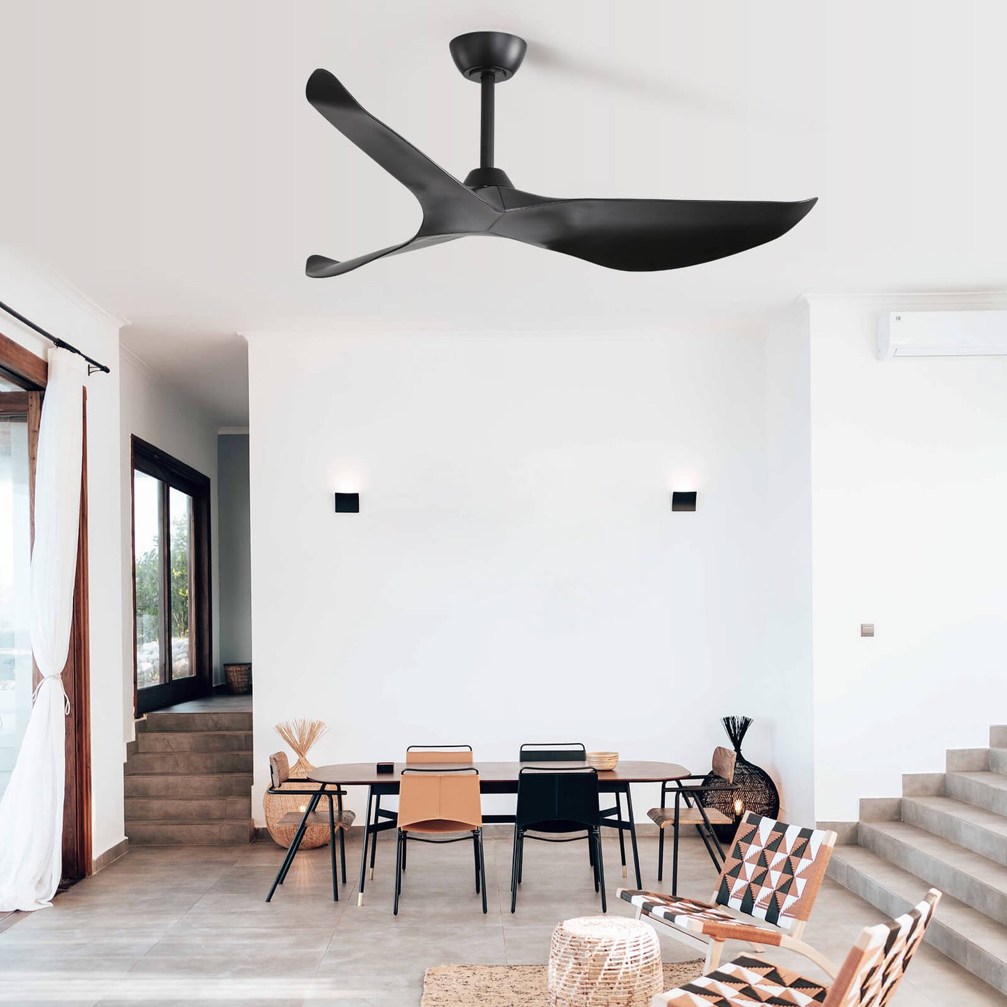 Sofucor KBS-52K037 52" Ceiling Fan No Light With Remote 3 Curved ABS Blades