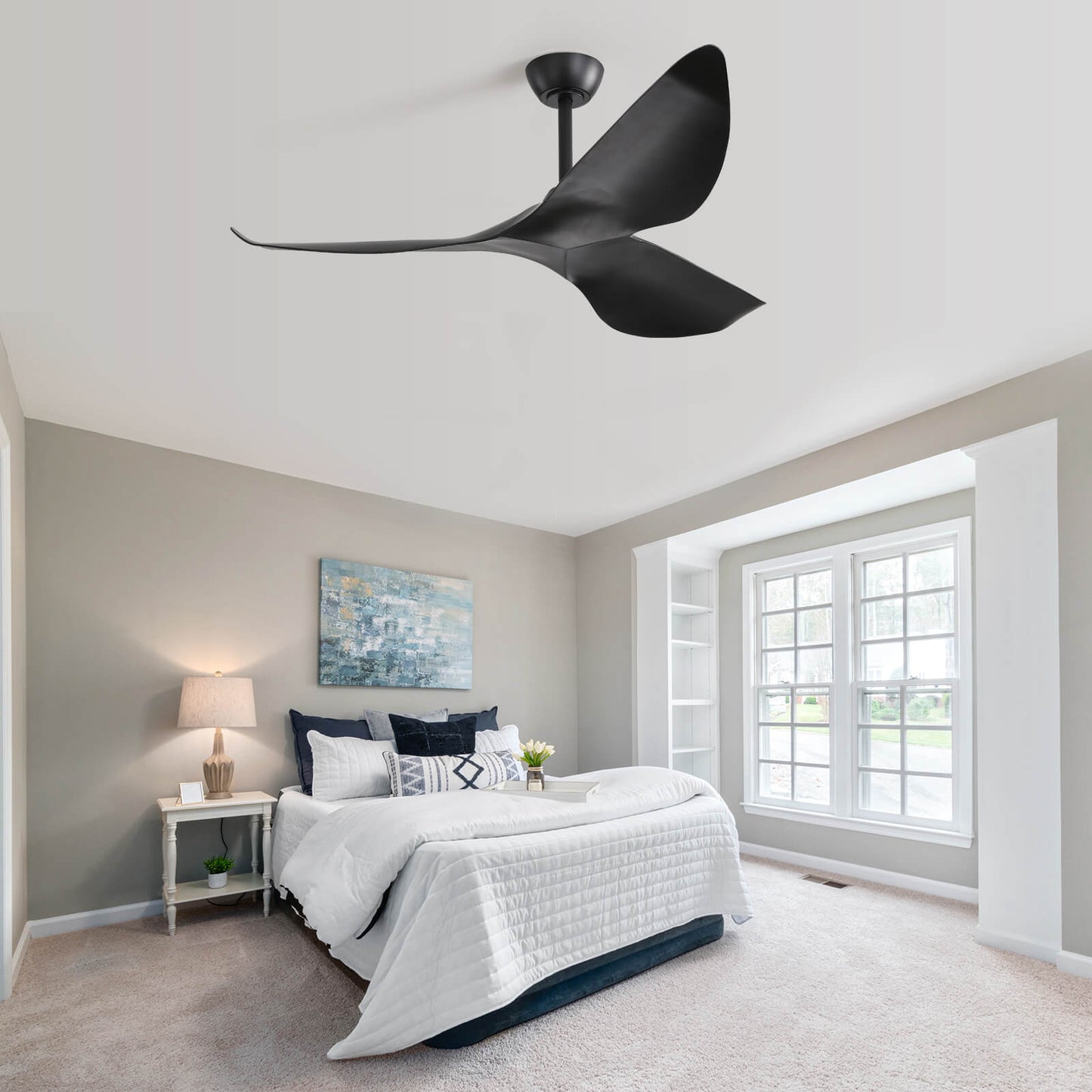 Sofucor KBS-52K037 52" Ceiling Fan No Light With Remote 3 Curved ABS Blades