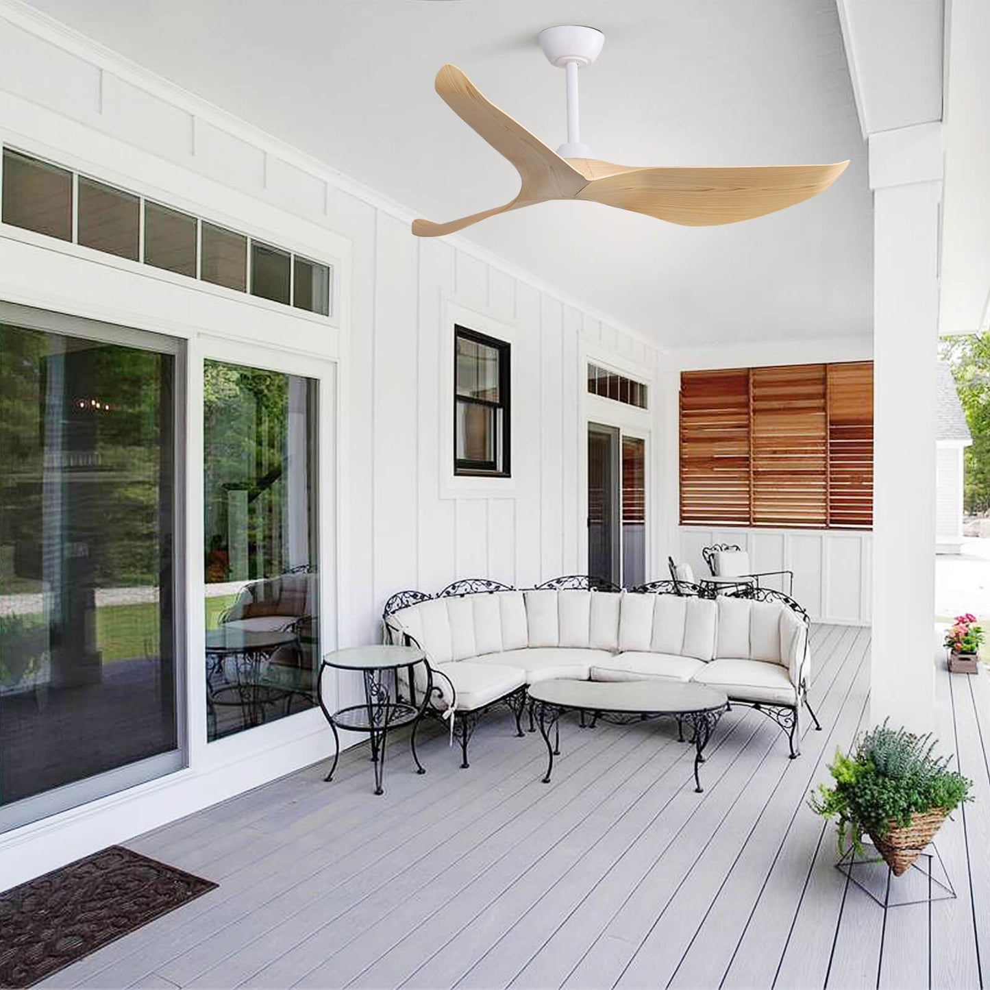 Sofucor KBS-52K037 52" Ceiling Fan No Light With Remote 3 Curved ABS Blades