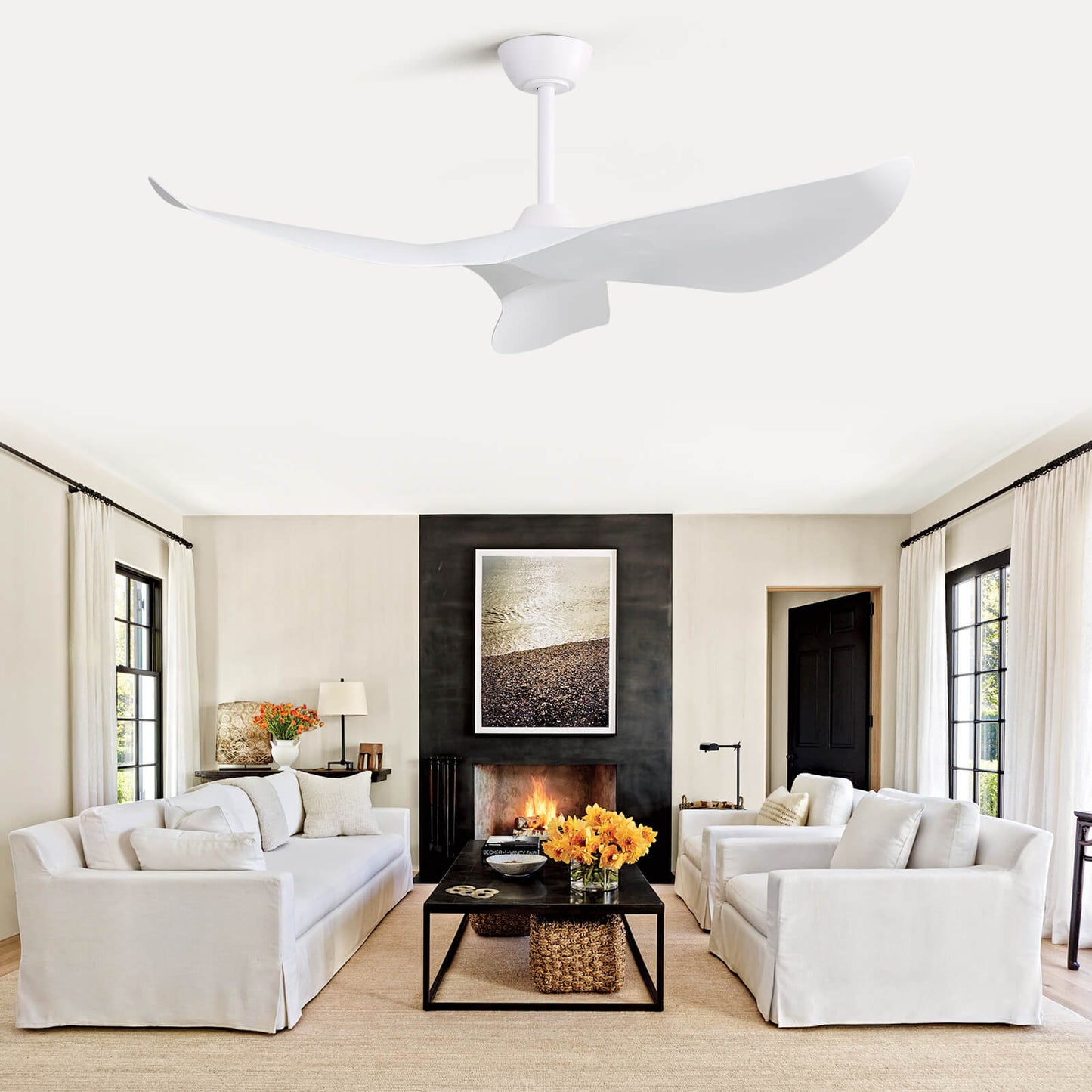 Sofucor KBS-52K037 52" Ceiling Fan No Light With Remote 3 Curved ABS Blades