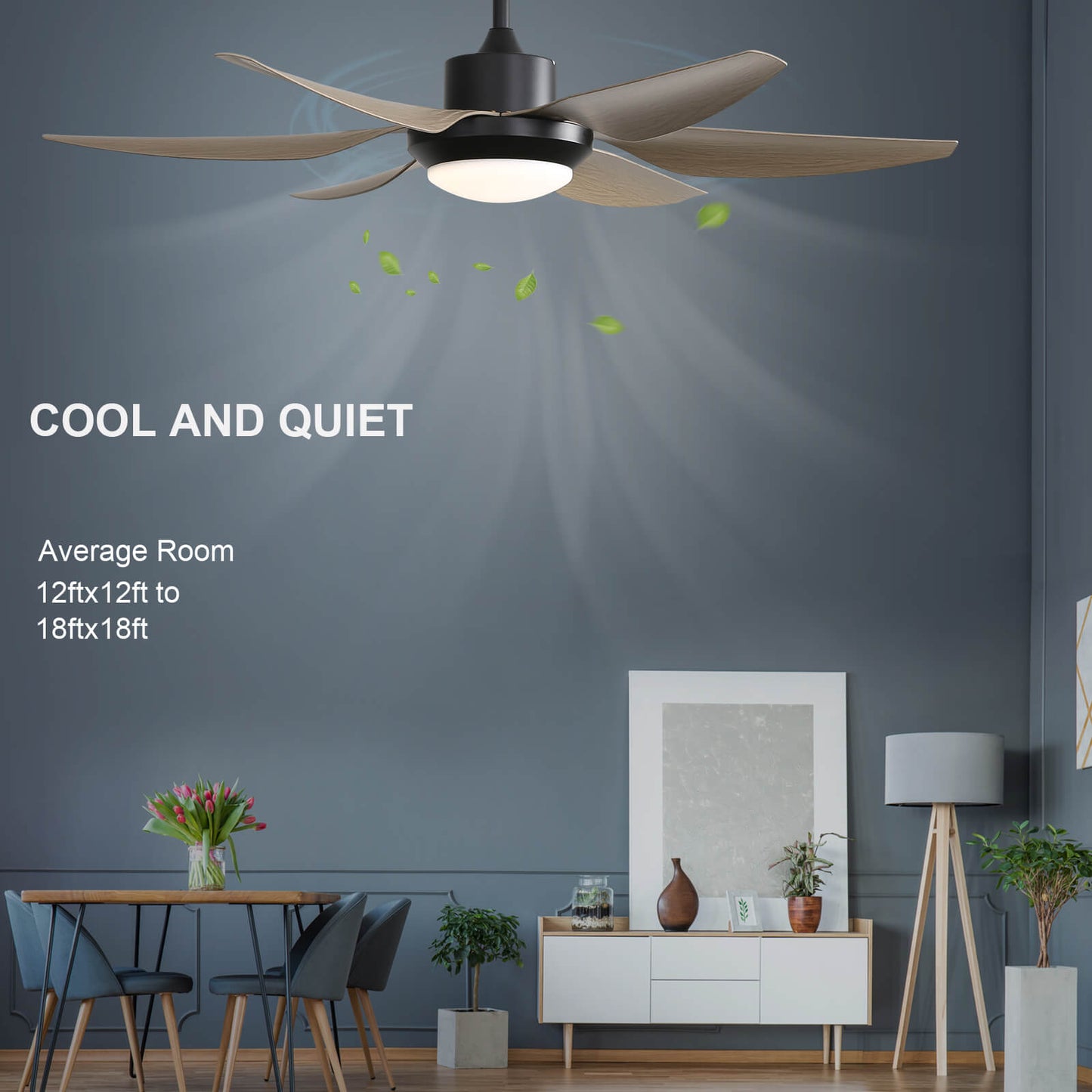 Sofucor 54 Inch 6 ABS Blades Ceiling Fan With Light Remote Contrtol