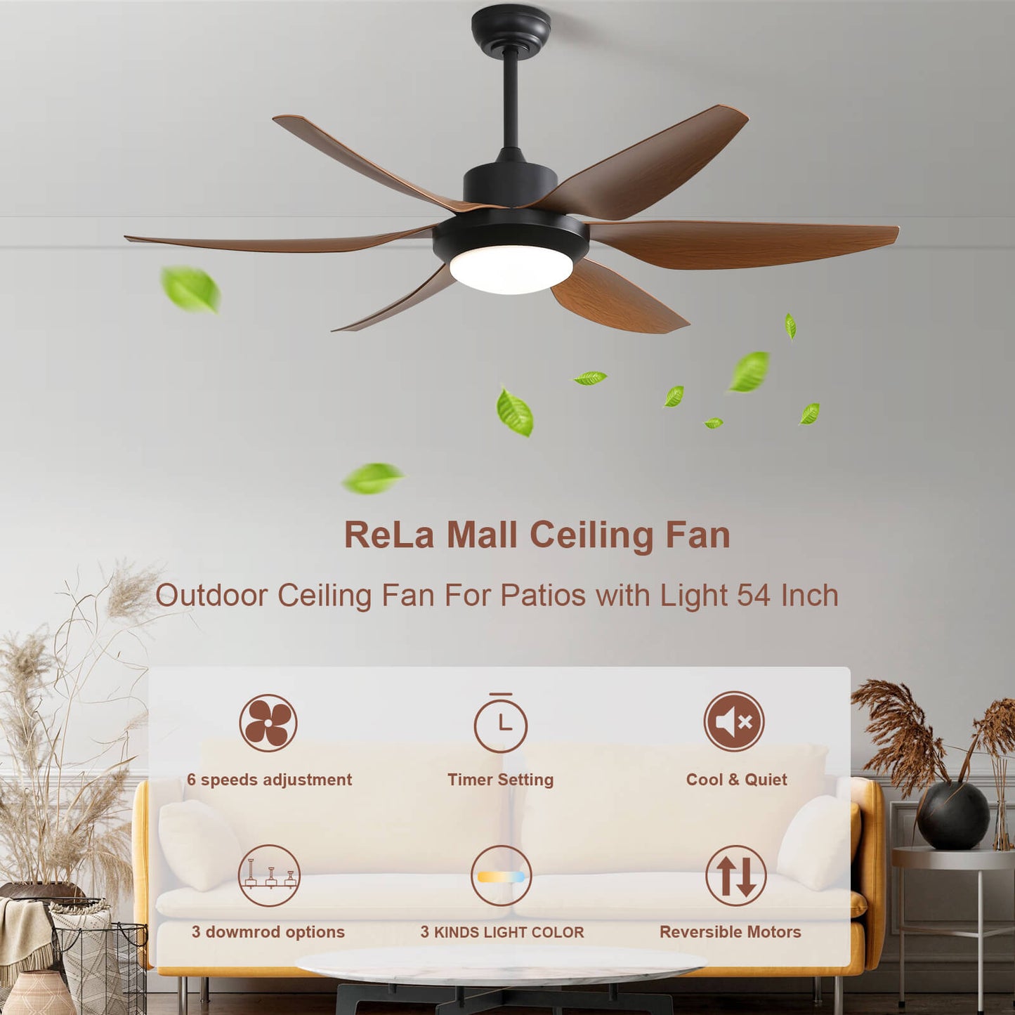 Sofucor 54 Inch 6 ABS Blades Ceiling Fan With Light Remote Contrtol