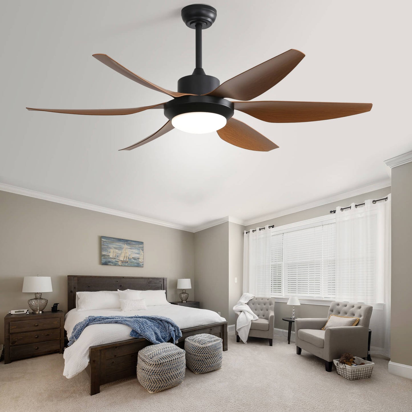 Sofucor 54 Inch 6 ABS Blades Ceiling Fan With Light Remote Contrtol