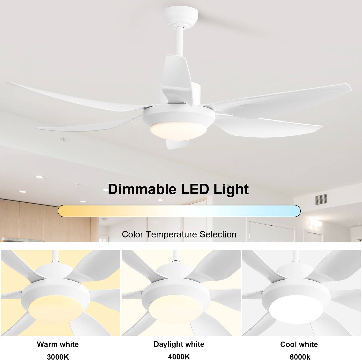 Sofucor 54 Inch 6 ABS Blades Ceiling Fan With Light Remote Contrtol