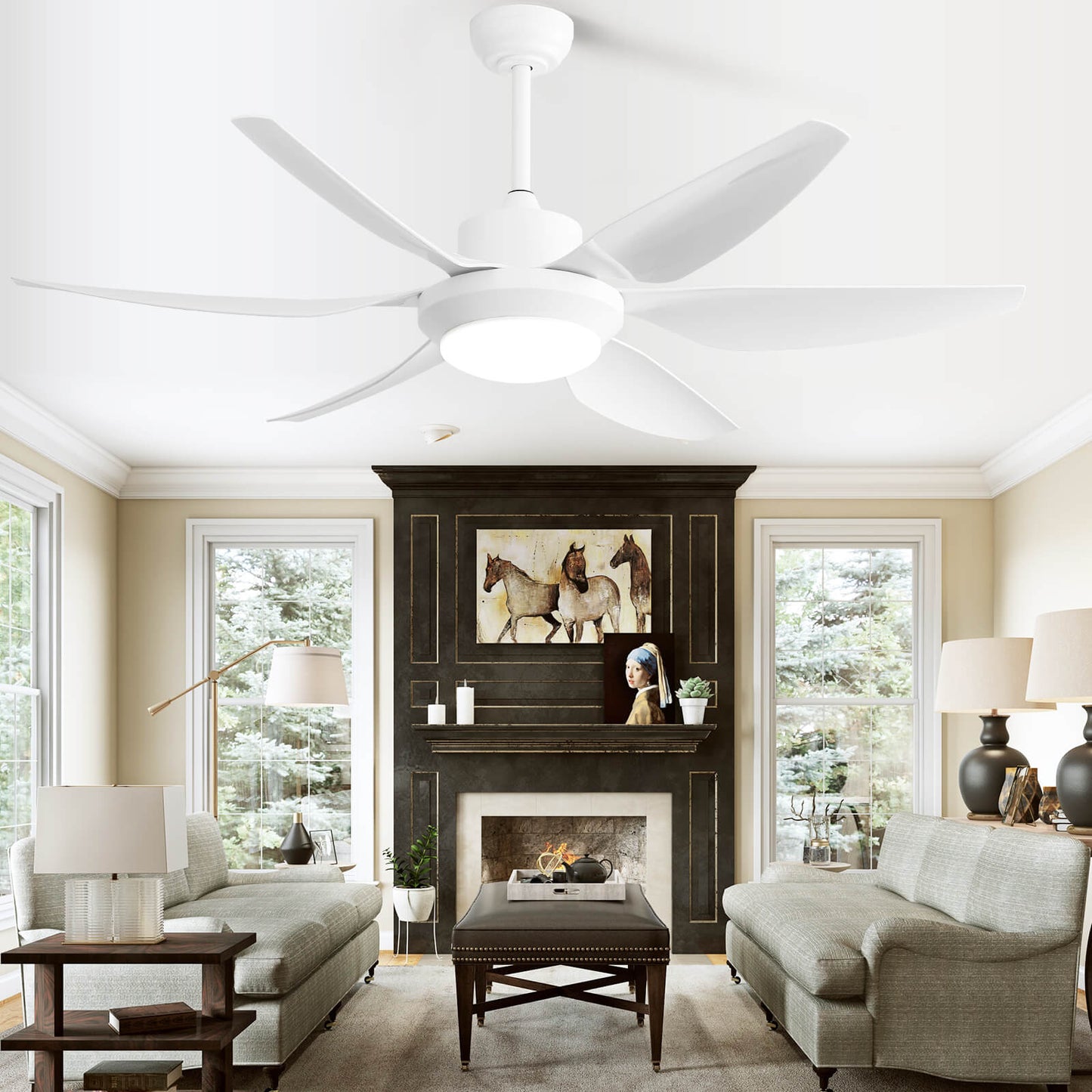 Sofucor 54 Inch 6 ABS Blades Ceiling Fan With Light Remote Contrtol