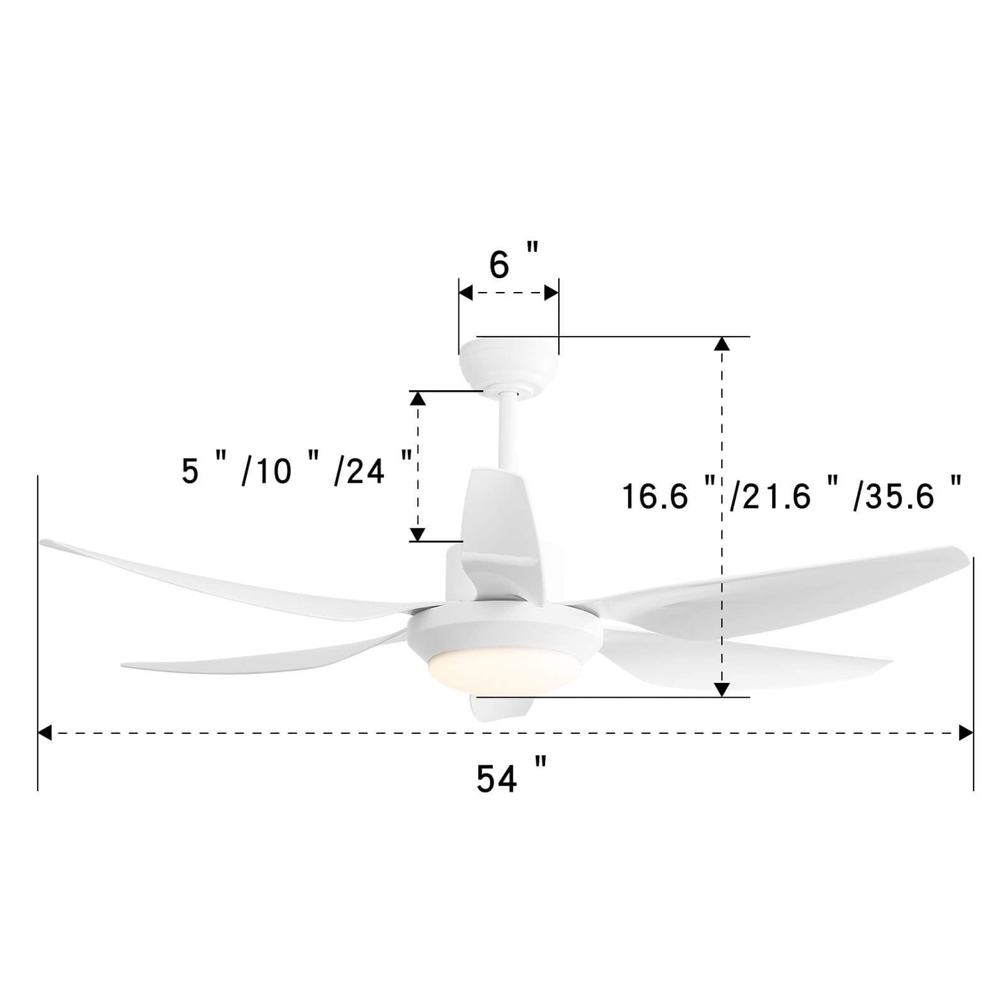 Sofucor 54 Inch 6 ABS Blades Ceiling Fan With Light Remote Contrtol