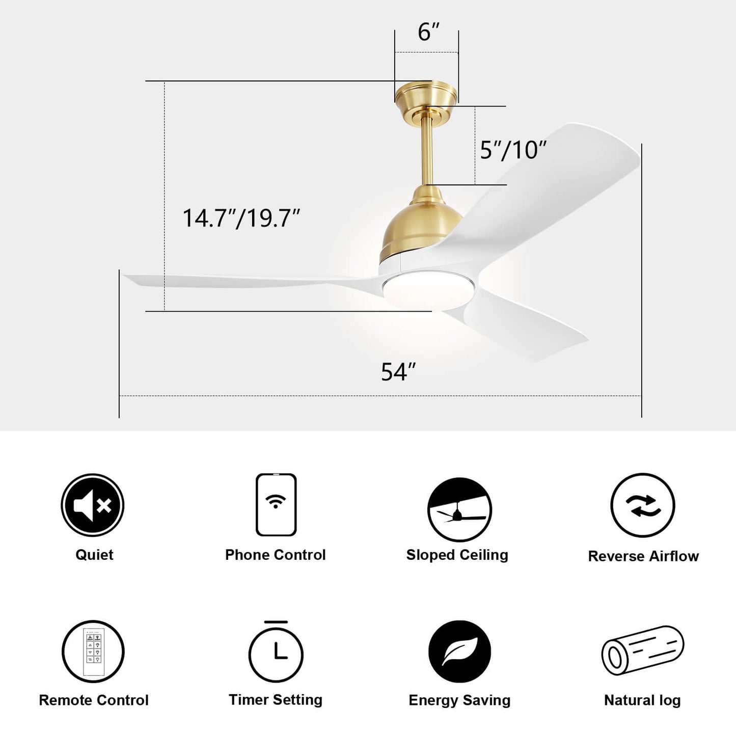 Sofucor KBS-54K002 54'' Smart Celing Fan With Remote Works With WIFI/Alexa/Google Home/Siri