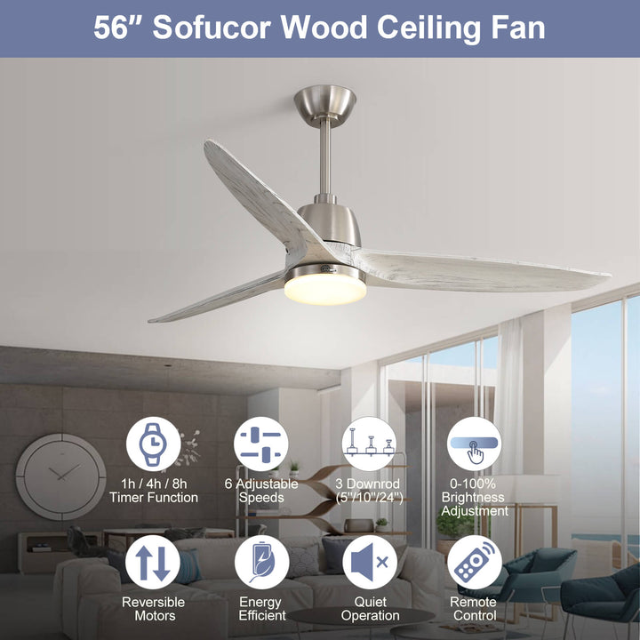 Sofucor 56'' Propeller Ceiling Fan With Light Remote Control DC Motor