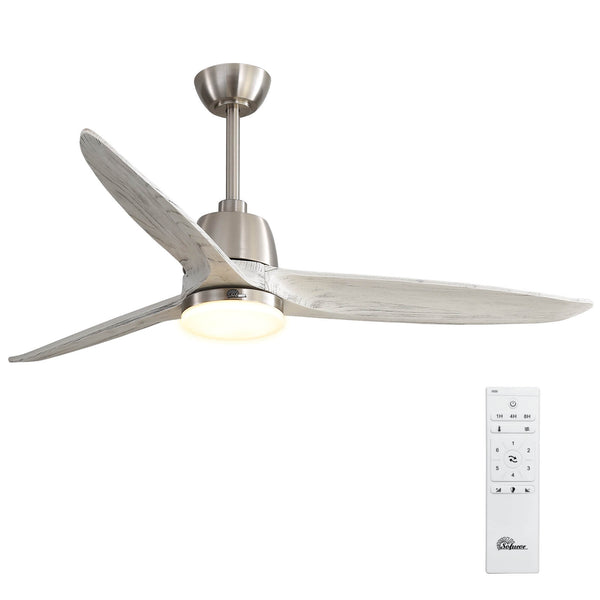 Sofucor 56 Inch Propeller Ceiling Fan With Light Remote Grey Wood Blades