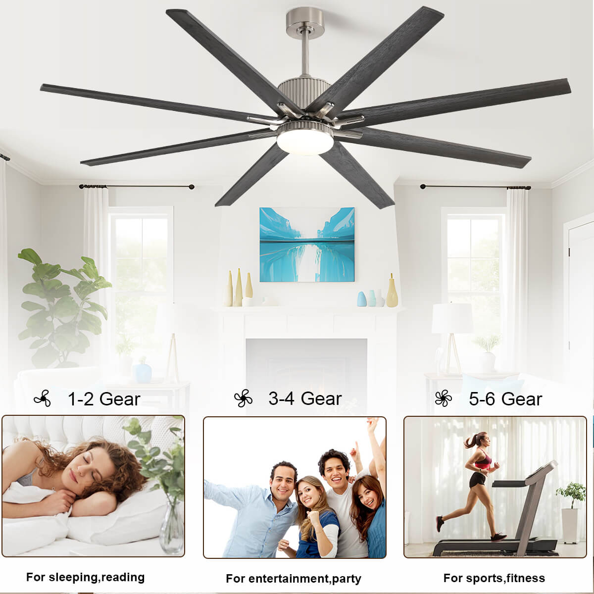 Sofucor 76'' Smart Ceiling Fan With Light Remote 8 Wood Blades Works With Phone