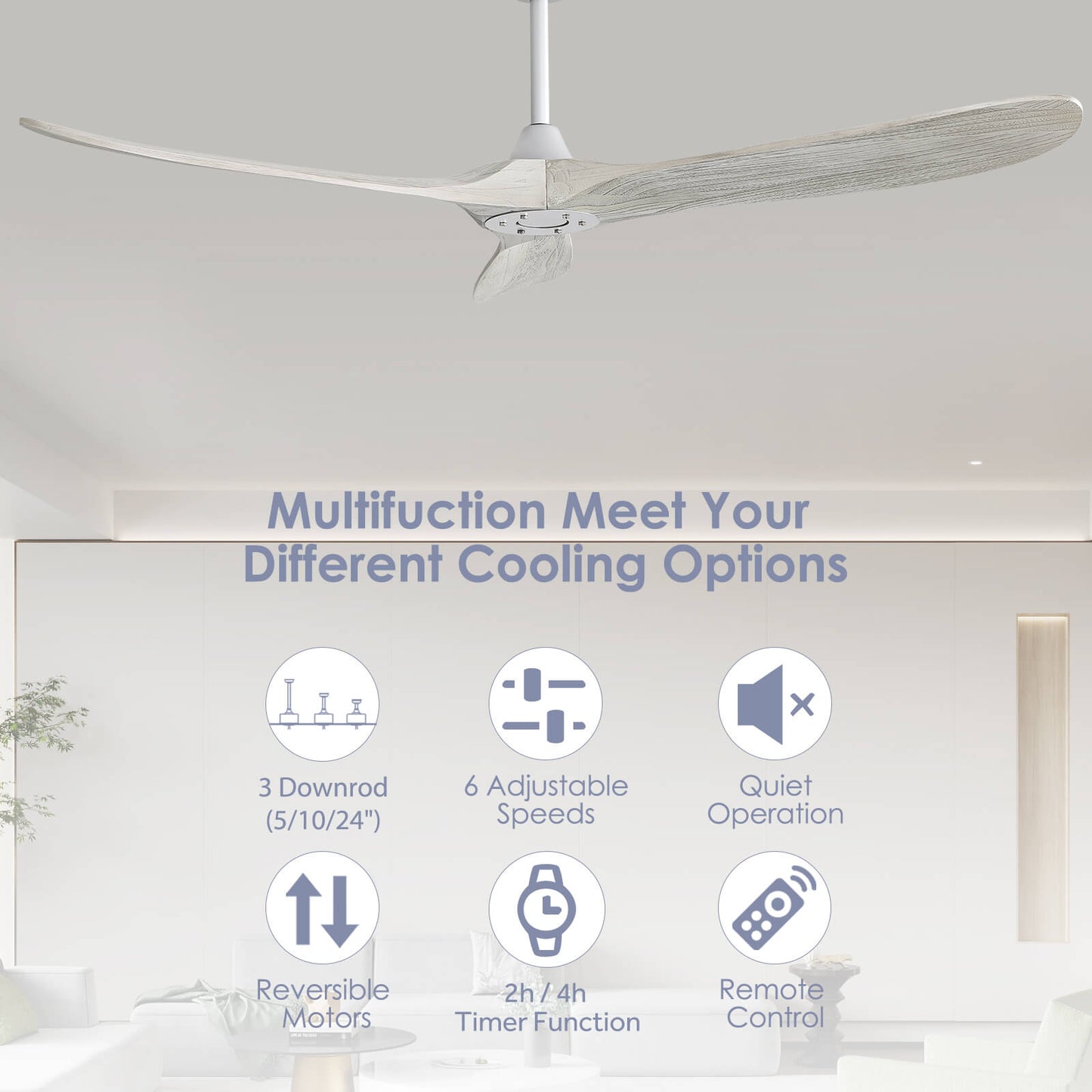 Sofucor KBS-6004 60 Inch Ceiling Fan No Light With Remote
