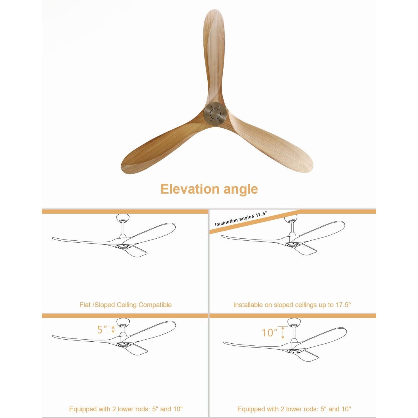 Sofucor KBS-6004 60 Inch Ceiling Fan No Light With Remote