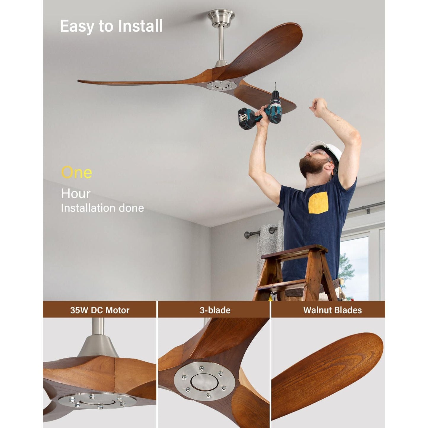Sofucor KBS-6004 60 Inch Ceiling Fan No Light With Remote