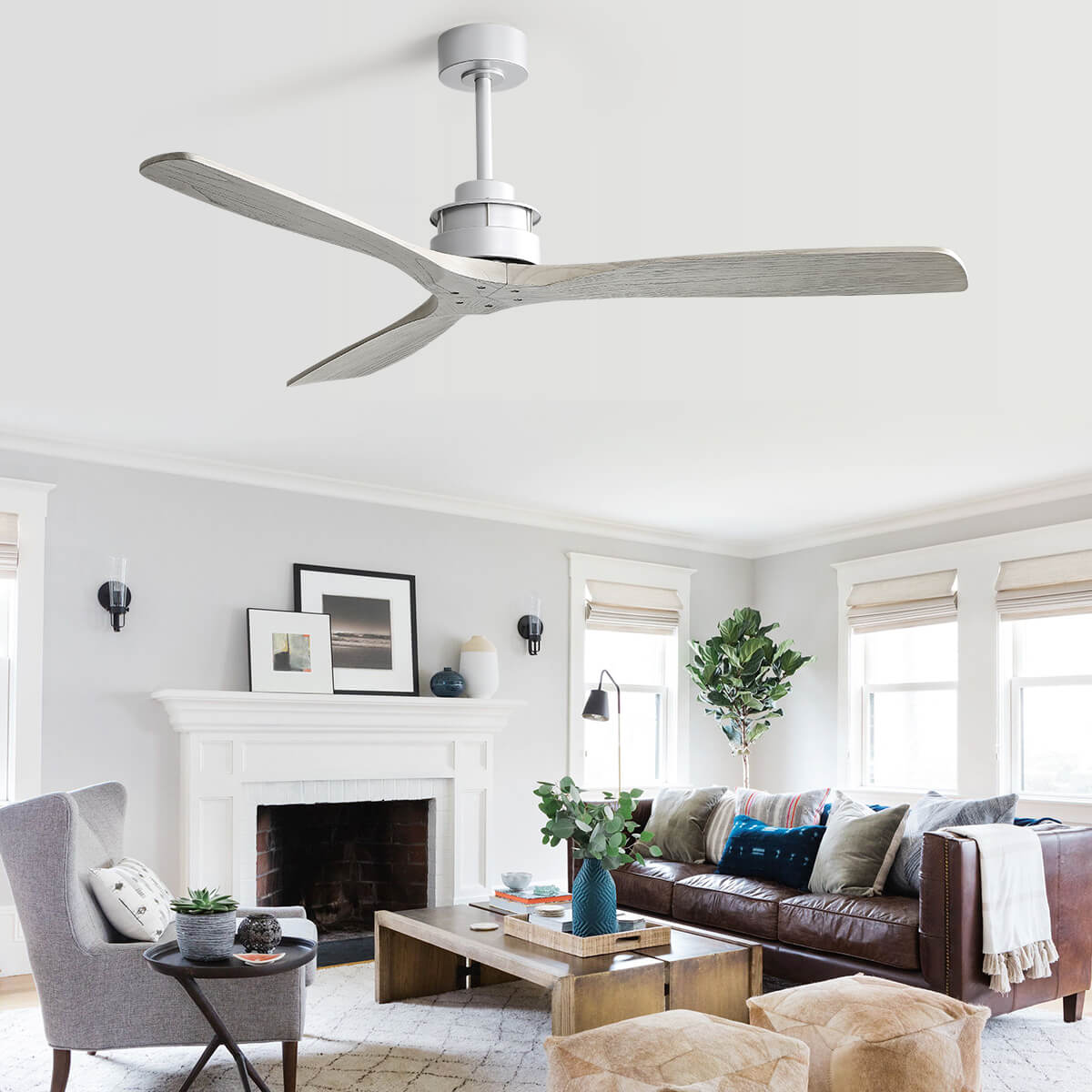 Sofucor KBS-6005-1 60" Wood Ceiling Fan No Light With Remote