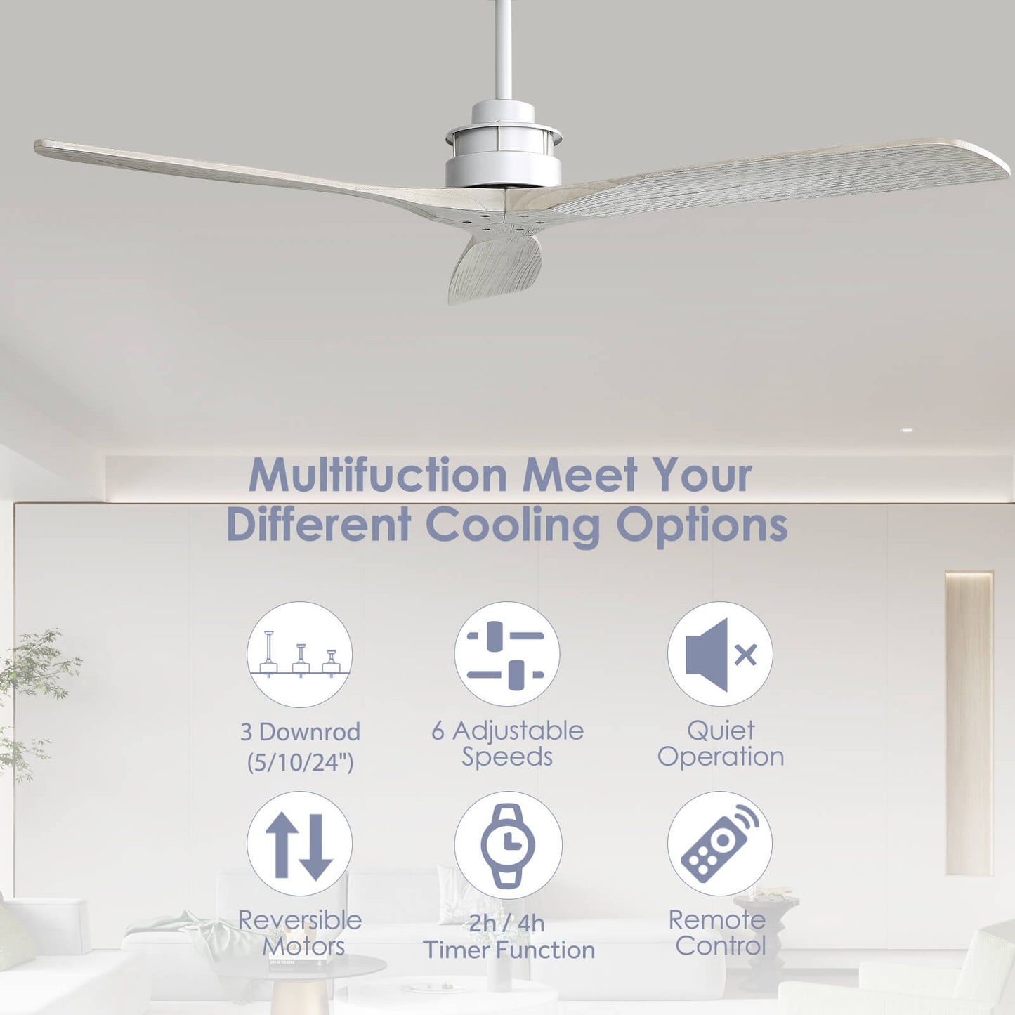 Sofucor KBS-6005-1 60" Wood Ceiling Fan No Light With Remote
