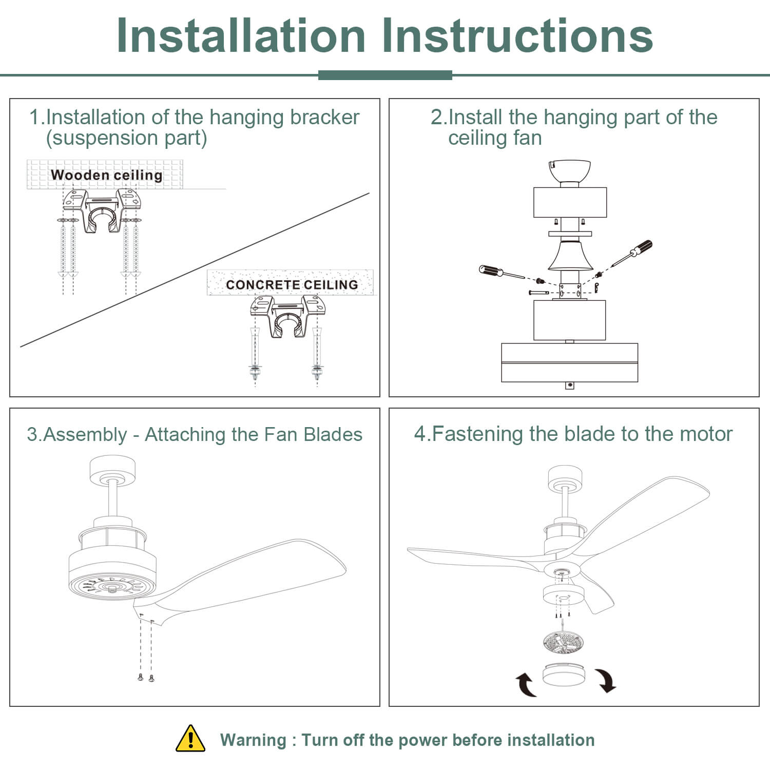 Sofucor 3-Blades 60'' Ceiling Fan With Light Remote Control DC Motor