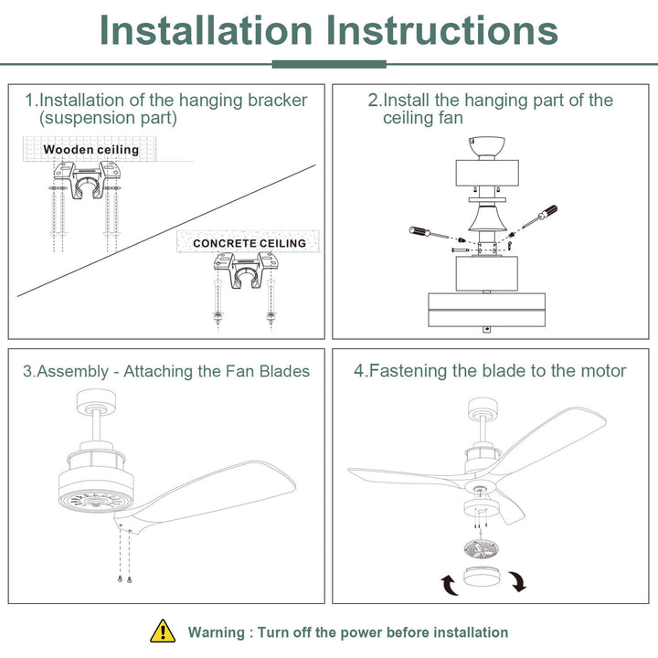 Sofucor 3-Blades 60'' Ceiling Fan With Light Remote Control DC Motor