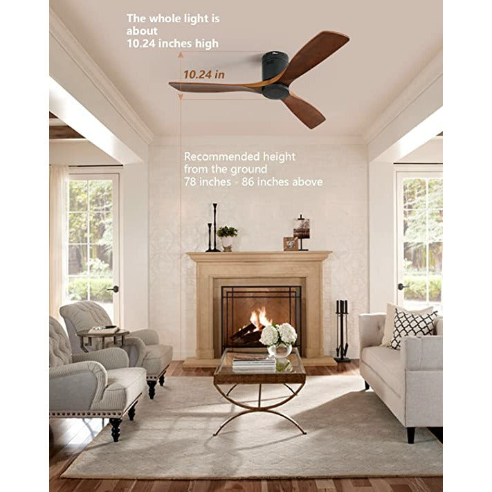 Sofucor KBS-52143 52‘’ Flush Mount Ceiling Fan With Remote Control 3 Blades