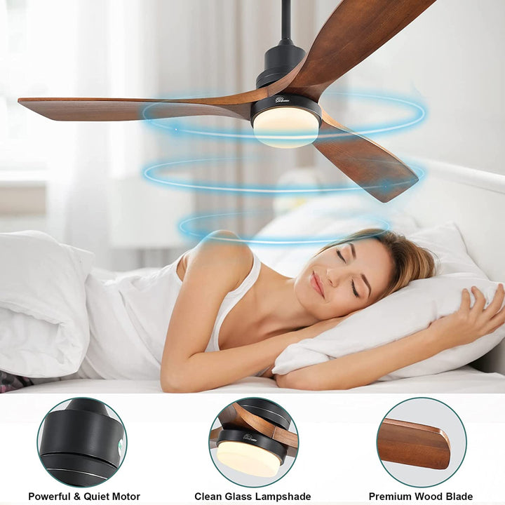 Sofucor 52'' Ceiling Fan With Light Remote Control DC Motor 3 Blades Walnut