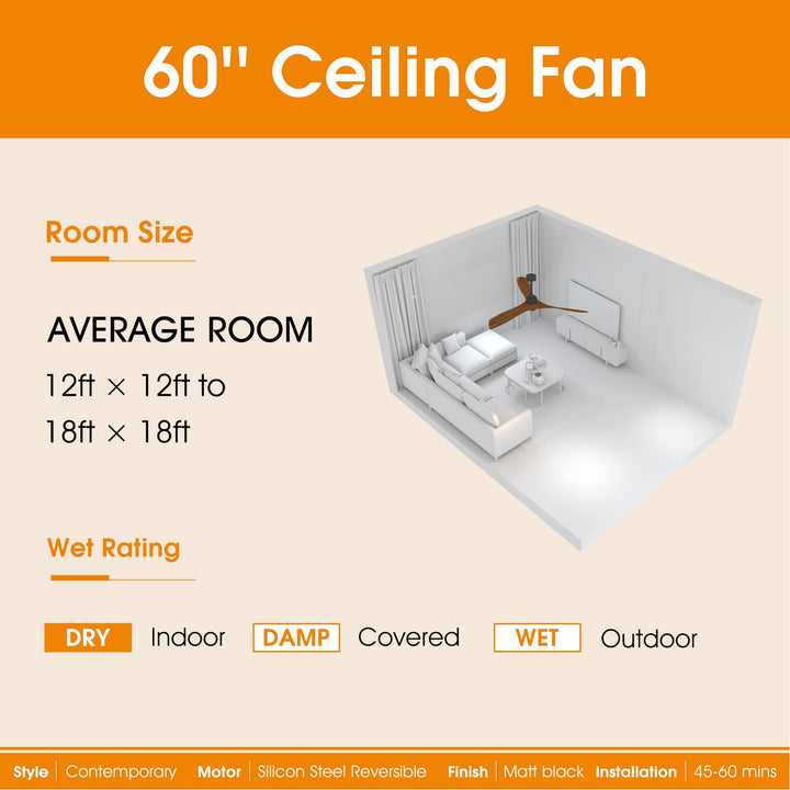 Sofucor 60'' Ceiling Fan With Light Remote Control DC Motor