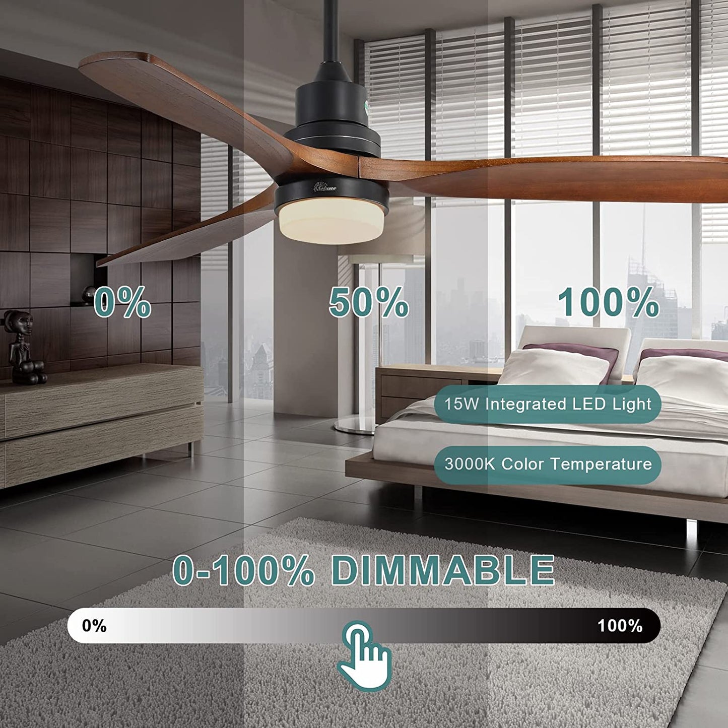Sofucor 52'' Ceiling Fan With Light Remote Control DC Motor 3 Blades Walnut