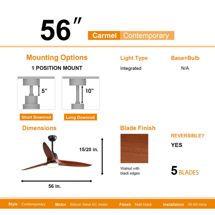 Sofucor 56'' Propeller Ceiling Fan With Light Remote Control DC Motor