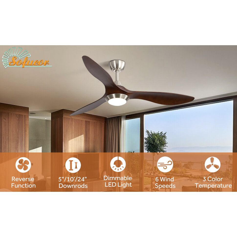 Sofucor KBS-52134 3-Blades 52" Ceiling Fan With Light Remote Control DC Motor