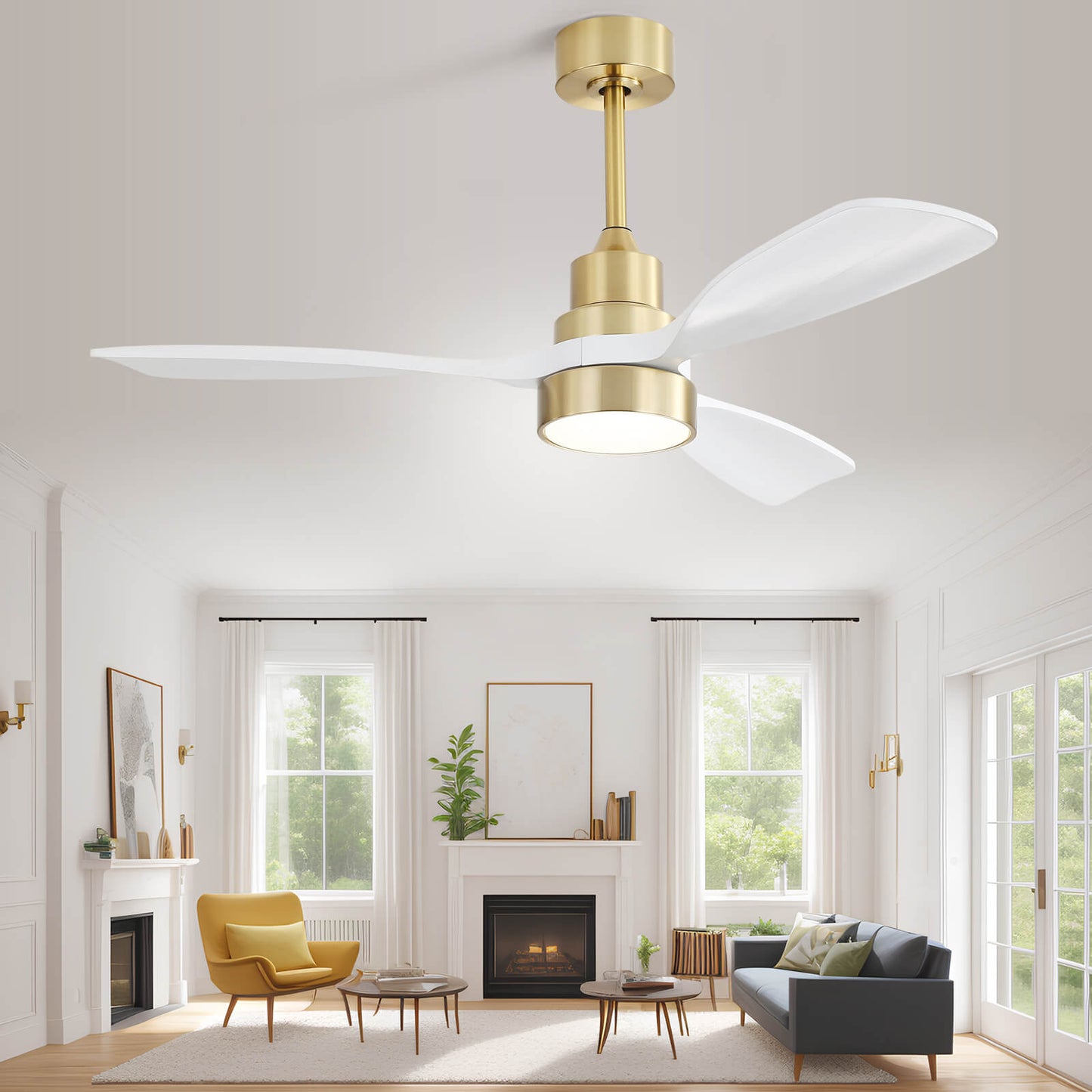 Sofucor KBS-48K006 48'' Ceiling Fan With Light Remote DC Motor 3 Wood Blades