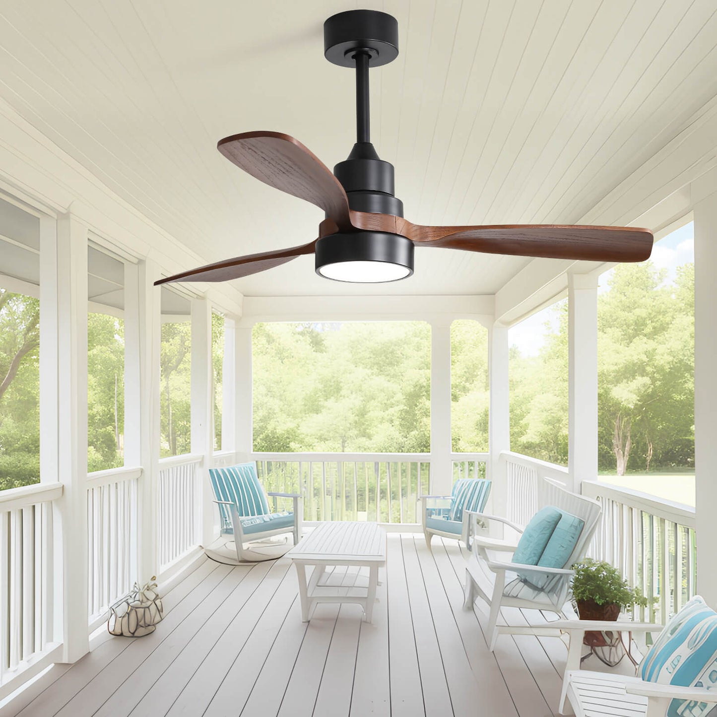 Sofucor KBS-48K006 48'' Ceiling Fan With Light Remote DC Motor 3 Wood Blades