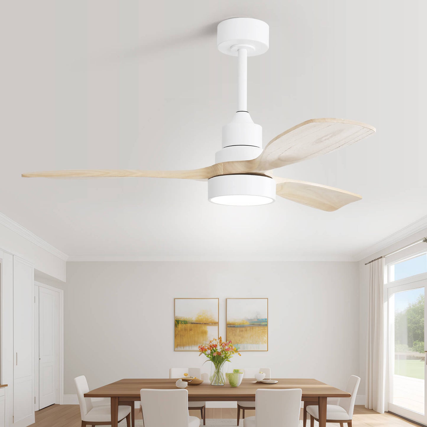 Sofucor KBS-48K006 48'' Ceiling Fan With Light Remote DC Motor 3 Wood Blades