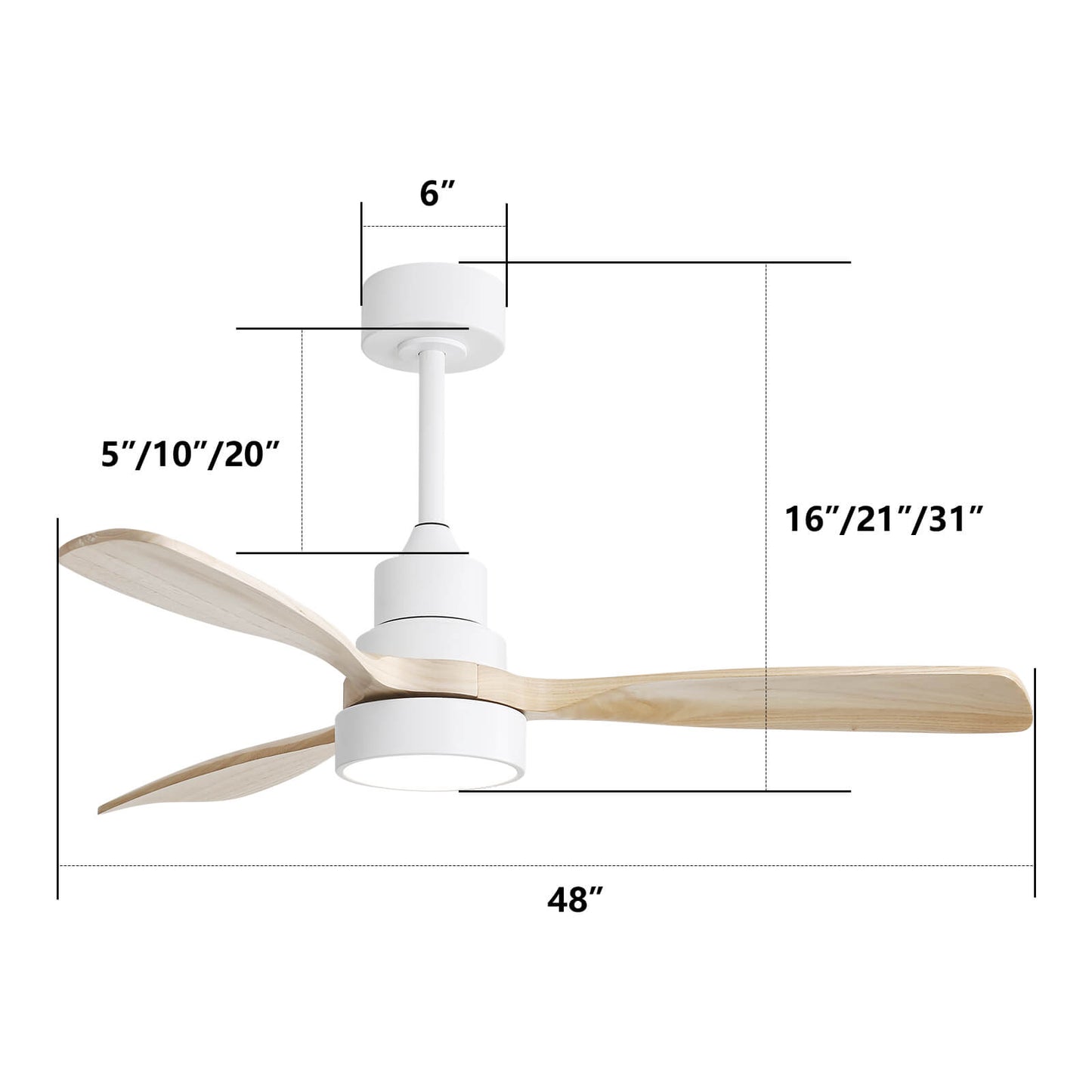 Sofucor KBS-48K006 48'' Ceiling Fan With Light Remote DC Motor 3 Wood Blades