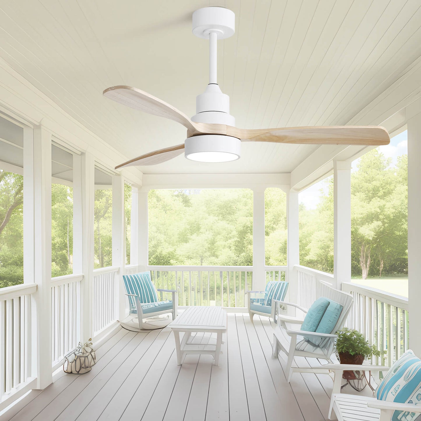 Sofucor KBS-48K006 48'' Ceiling Fan With Light Remote DC Motor 3 Wood Blades